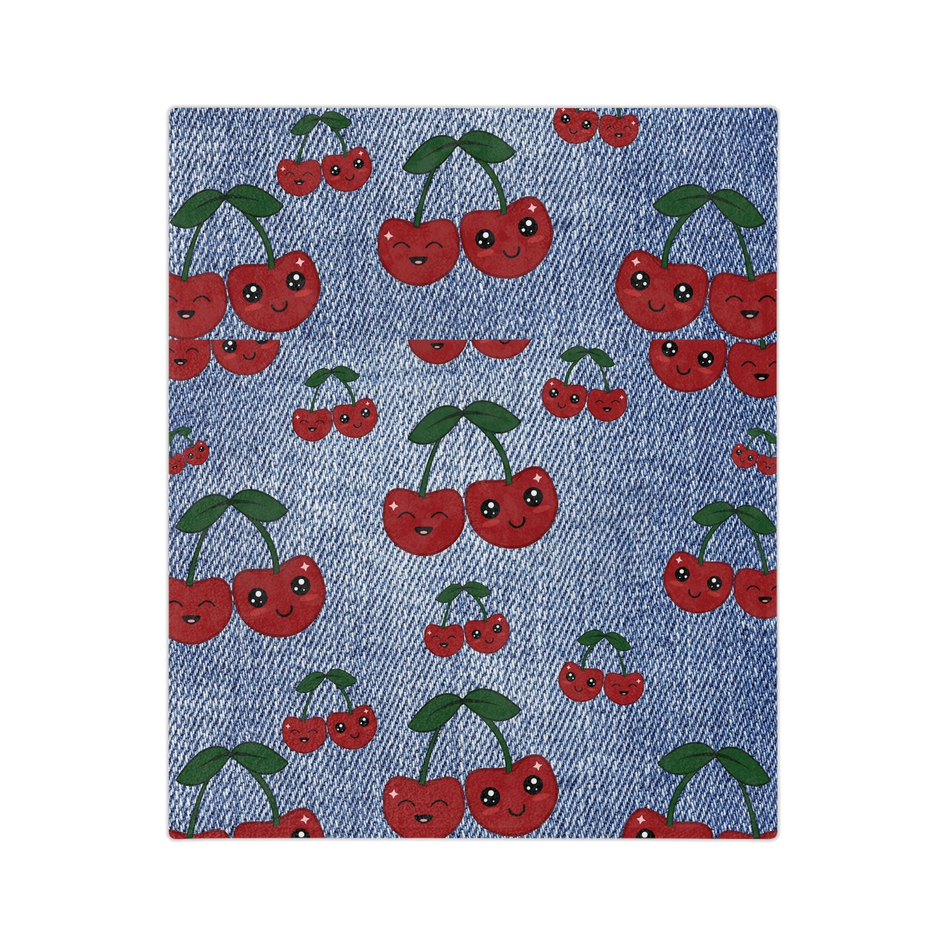Luxurious Minky Blanket with Faux Denim Cherry Design Cozy Comfort Throw Ultra-Soft Microfiber Comfort Blanket, Perfect for Snuggling Decor, Cozy All-Season Warmth, Blanket Luxurious Comfort Housewarming Gift Throw.