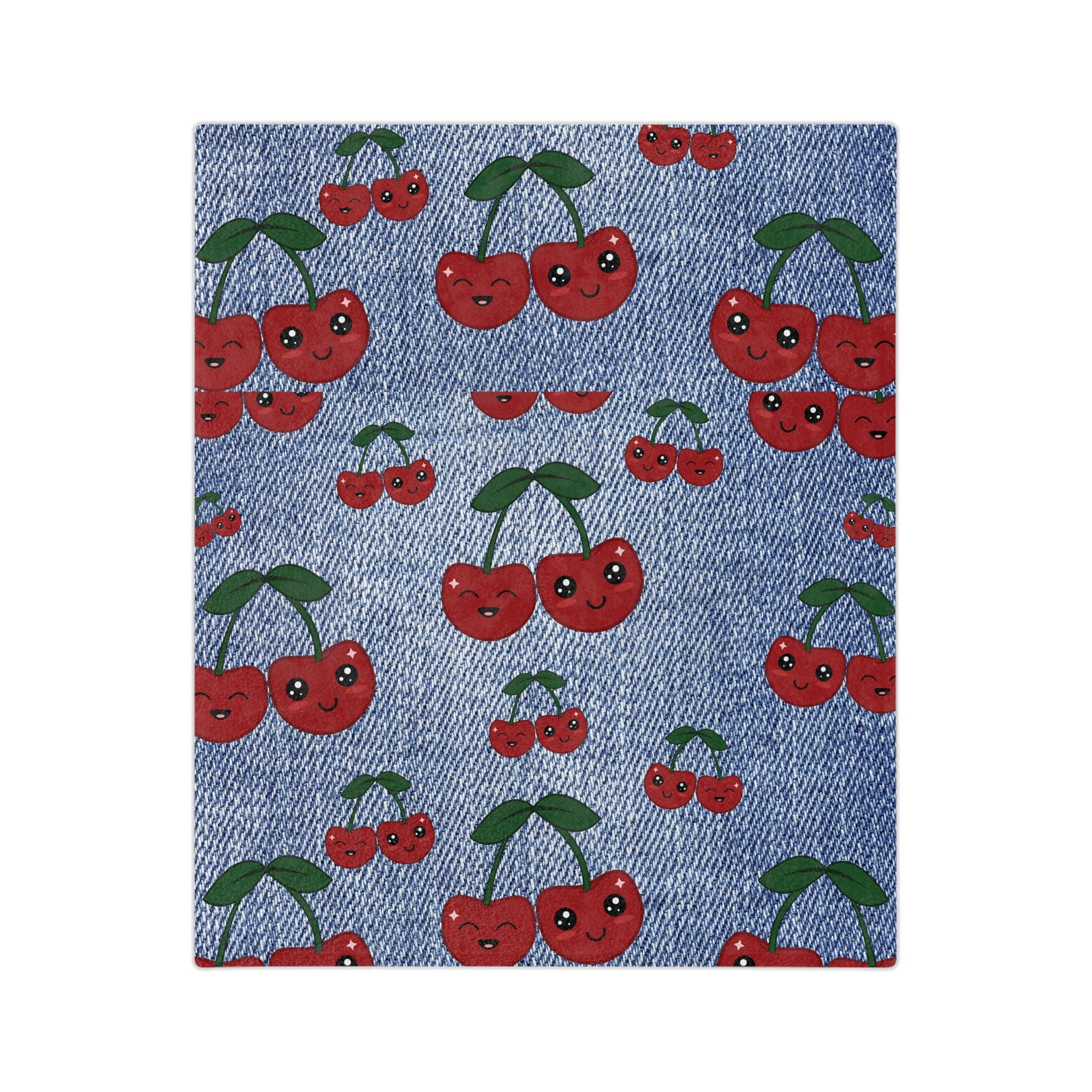 Luxurious Minky Blanket with Faux Denim Cherry Design Cozy Comfort Throw Ultra-Soft Microfiber Comfort Blanket, Perfect for Snuggling Decor, Cozy All-Season Warmth, Blanket Luxurious Comfort Housewarming Gift Throw.