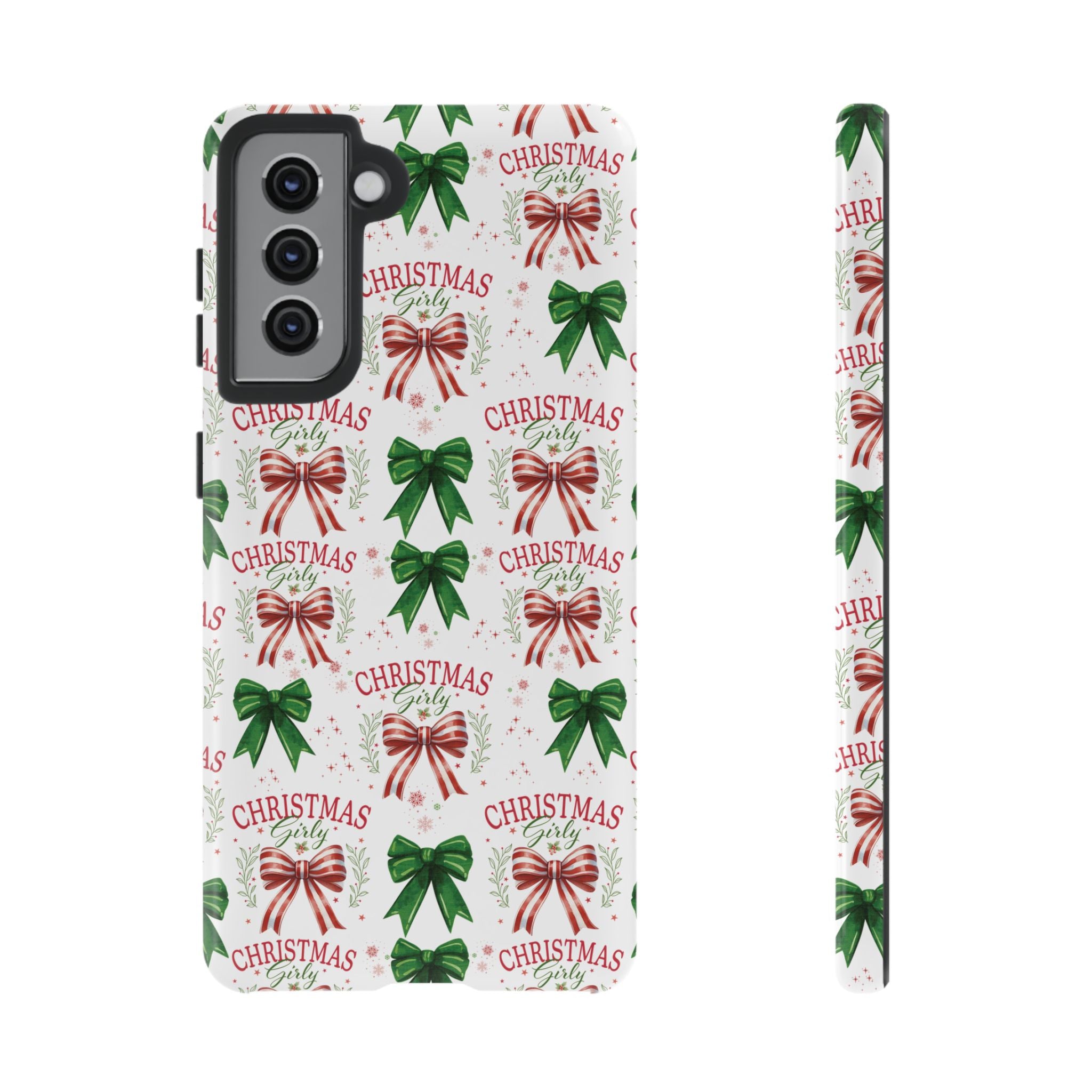 Girly Christmas Coquette Bows Pastel Phone Case for iPhone 17 16 15 23 Samsung, and Pixel | Stylish Protective Cover Gift for Her Perfect for Floral Lover
