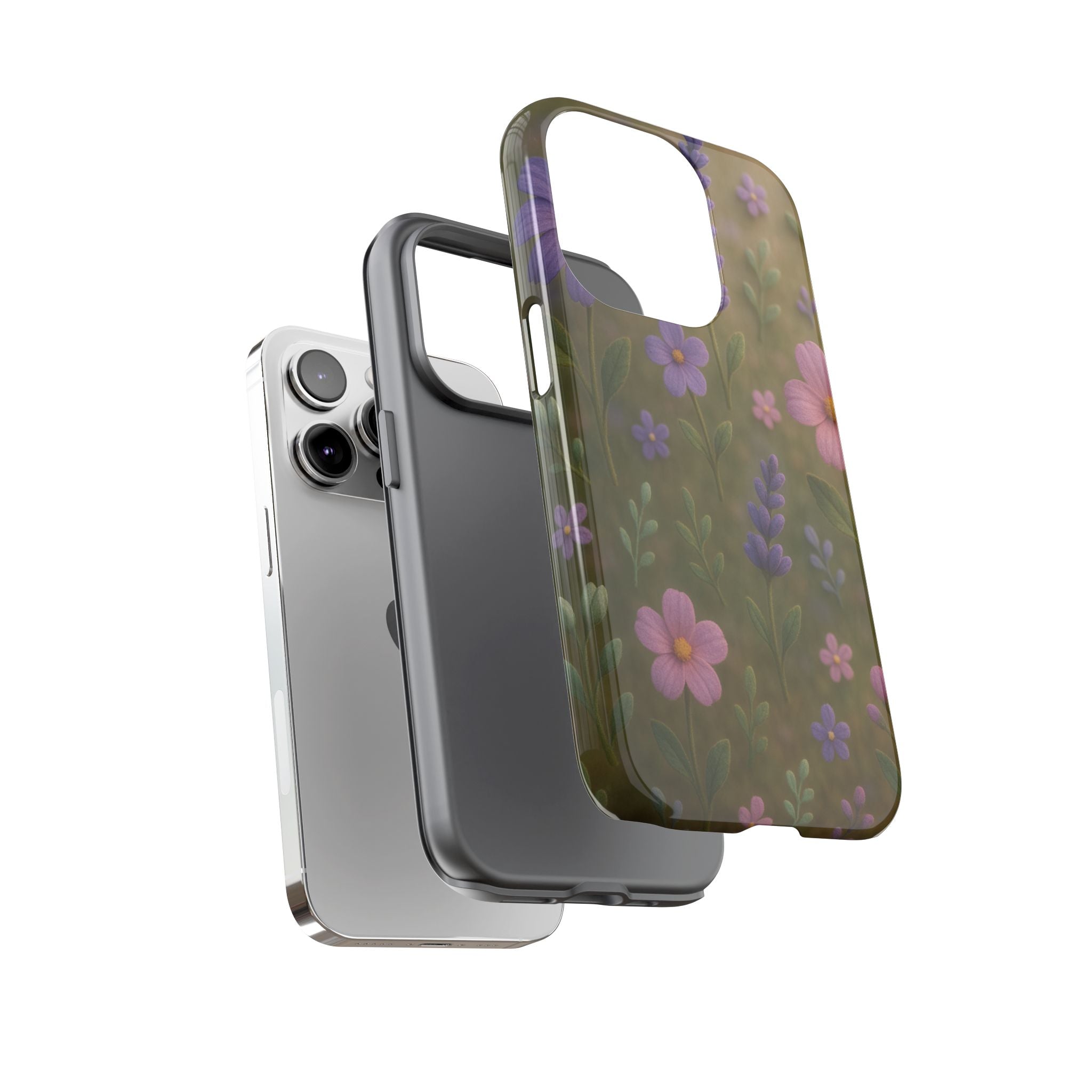 Pastel Flowers 3D Illusion Wildflower Phone Case Cute Pastel Floral Design in Lavender, Pink, Mint Green Aesthetic Protective Case for iPhone and  Android