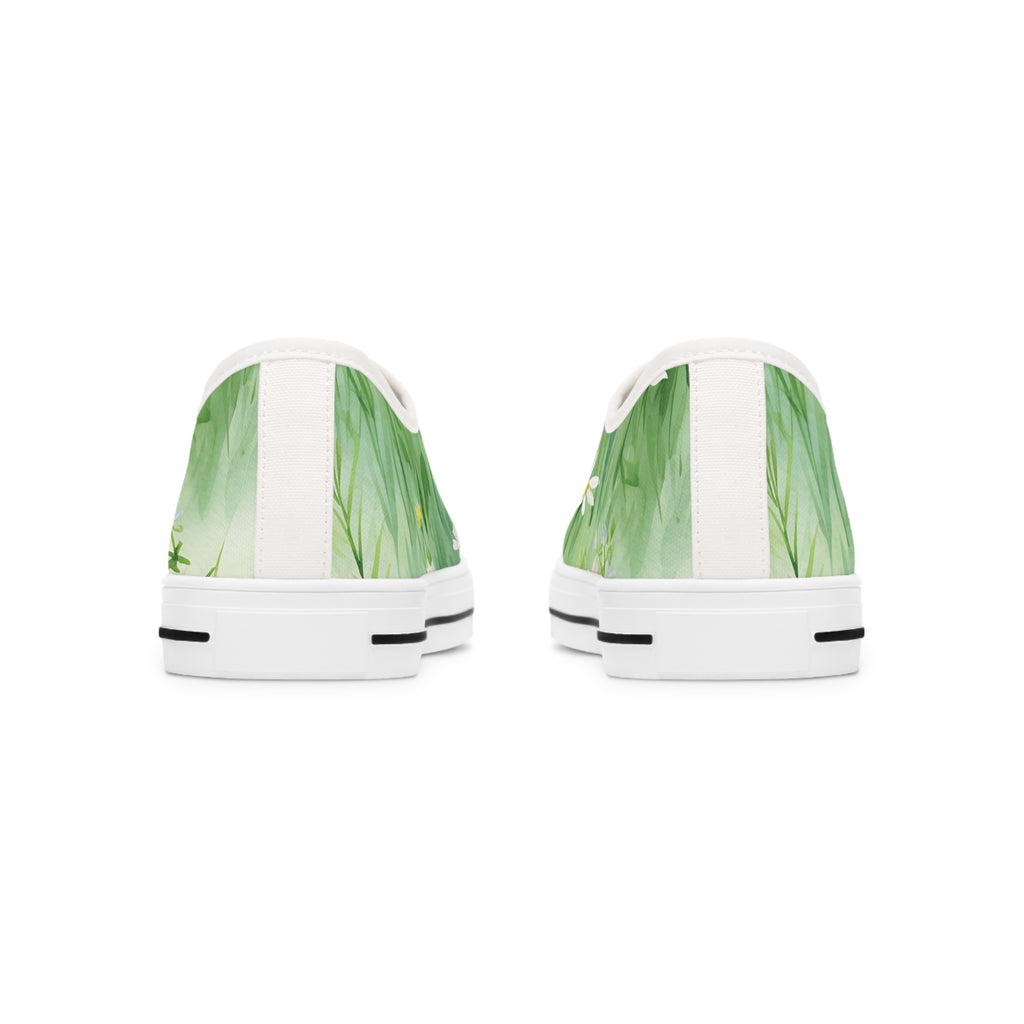 Green Floral Women's Low Top Sneakers Breathable Polyester Canvas, Lightweight Stylish Floral Pastel Design, Comfortable All-Day Wear, Perfect for Walking and Everyday Activities - MRSBYVALLE