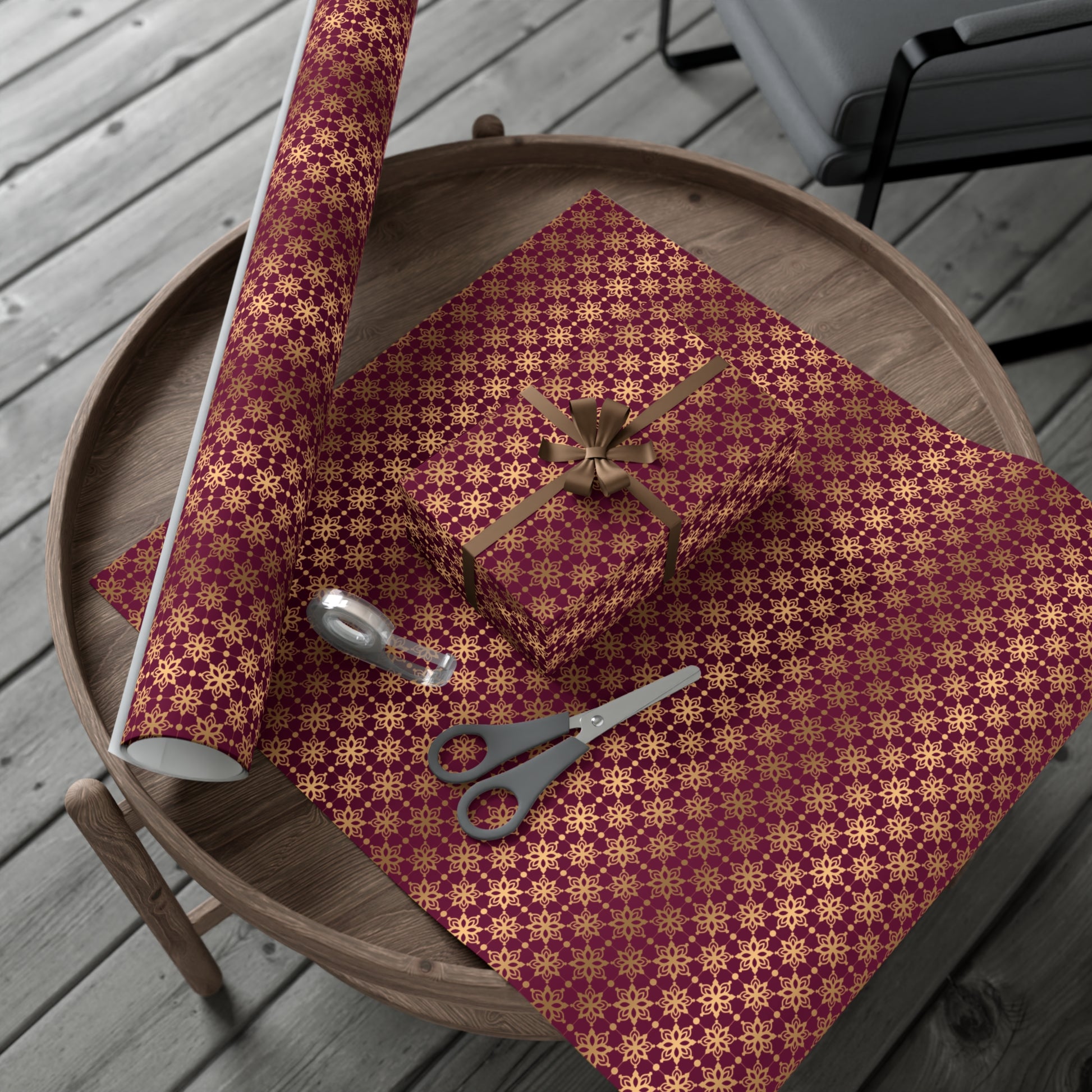 Elegant Luxuries Burgundy Wrapping Paper with Gold Accents Perfect for Christmas Gifts, Weddings, & Special Occasions Premium Quality Gift Wrap for Luxurious Presentation - MRSBYVALLE
