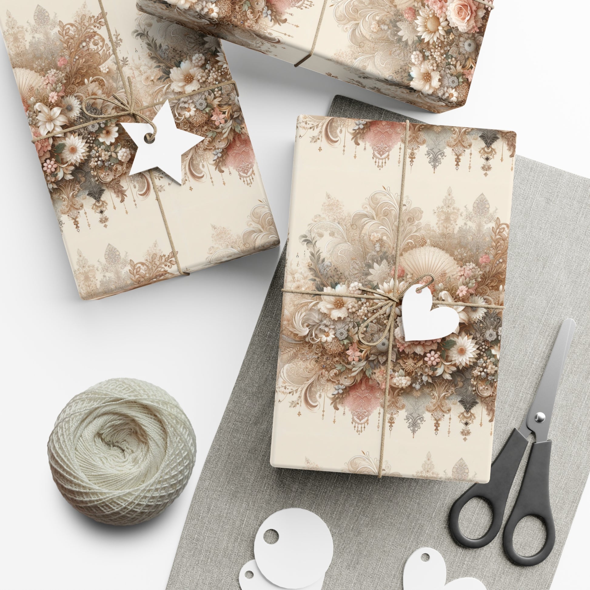 Elegant Vintage Lace Floral Symphony Timeless Wrapping Paper Perfect for Weddings, Bridal & Baby Showers Eco-Friendly, All Occasion.