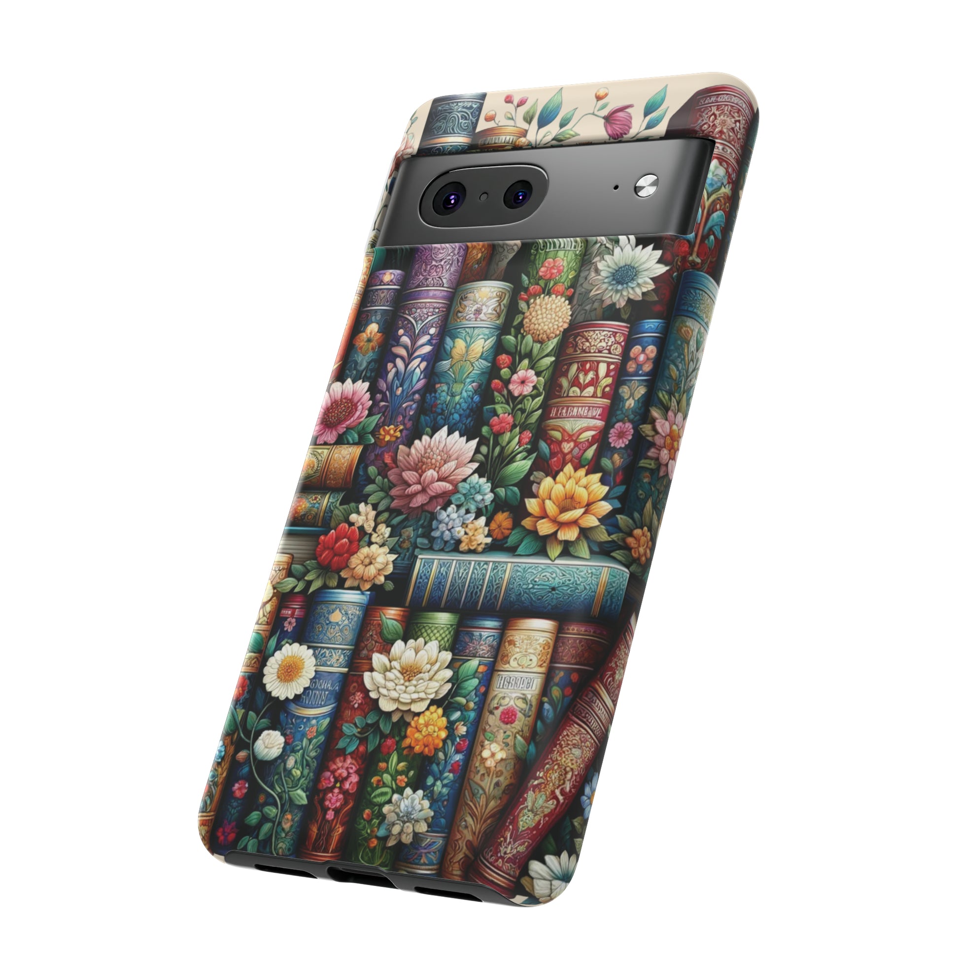 Books and Floral Boho Luxury Phone Tough Case Floral Elegant Durable Stylish for Modern Devices iPhone 15, Samsung iPhone Samsung Accessory Gift for Her.