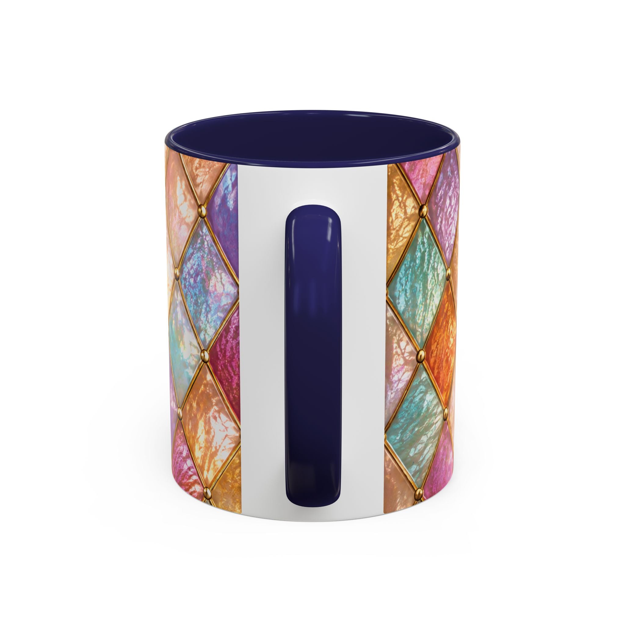 Colorful Jewel-Quilt Accent Coffee Mug — Vibrant Stained-Glass Pattern (11/15oz) Gift for her