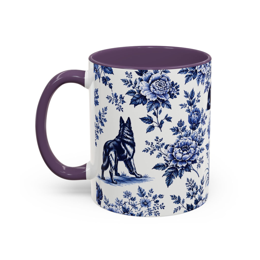 Elegant German Shepherd Floral Mug | Luxury Blue Toile Coffee Mug 11/15oz Accent Ceramic