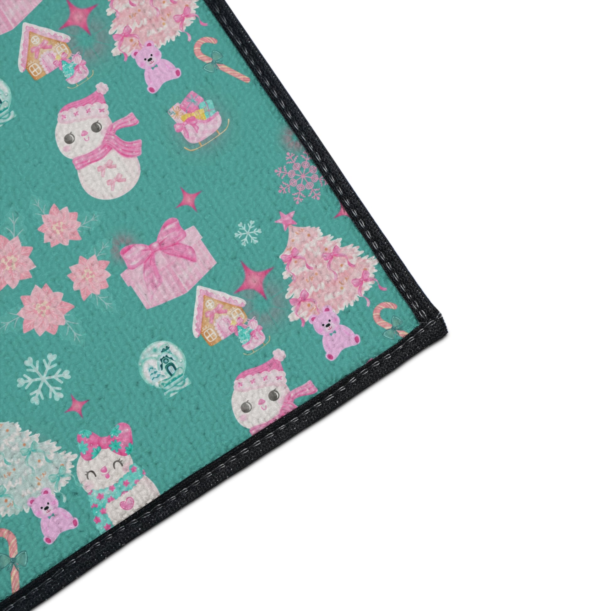Merry and  Bright Rug Pink  Turquoise Christmas Magic for Your Floor! Fun Festive Non-Slip Holiday Mat in 4 Sizes, Cozy Colorful Decor Office
