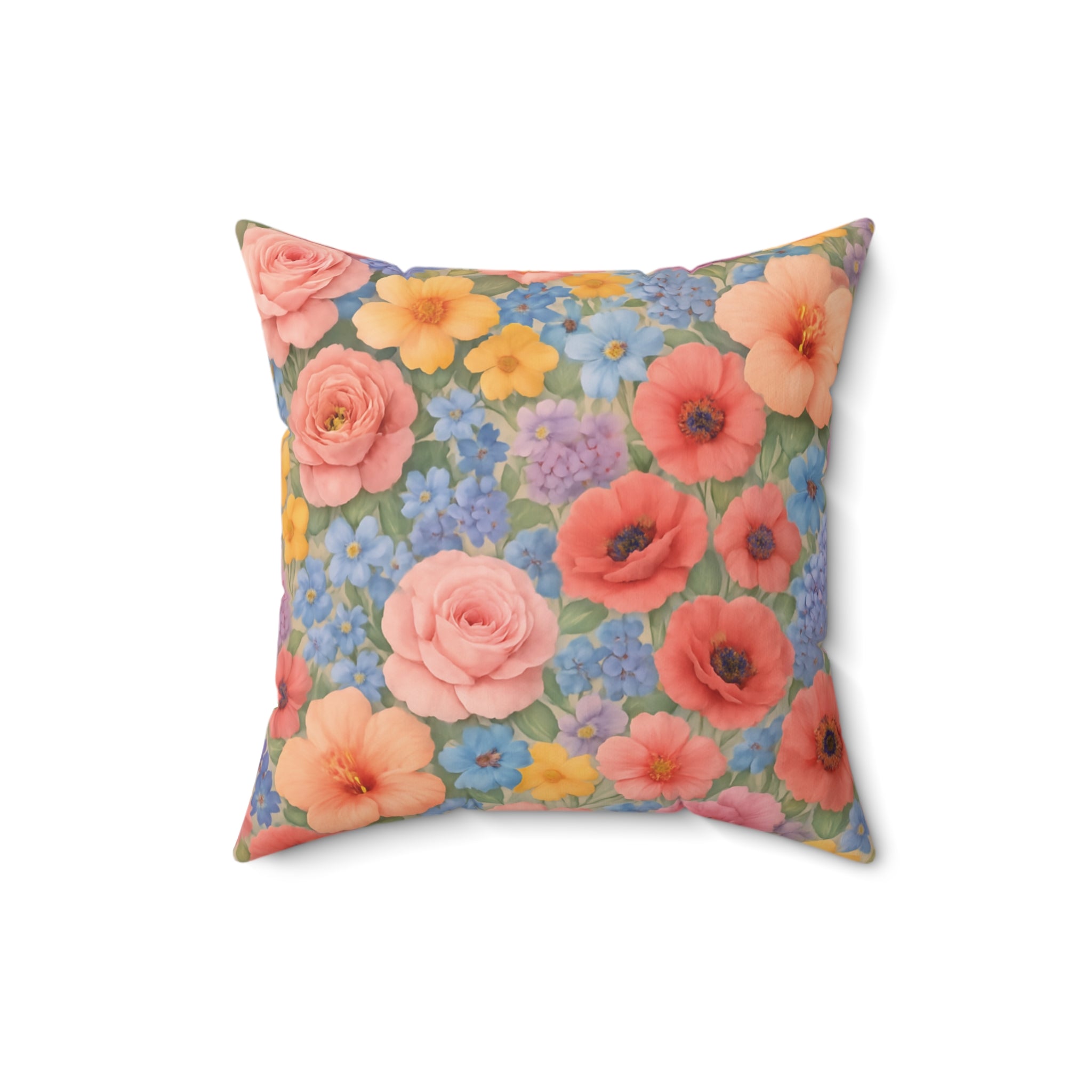 Luxury Floral Square Pillow – Colorful Botanical Print for Home Decor, Add Cozy Elegance to Your Living Room, Bedroom, or Reading Nook