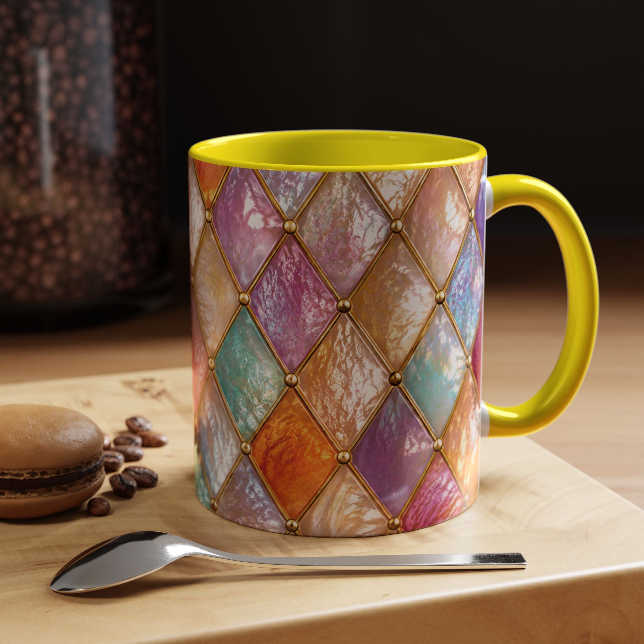 Colorful Jewel-Quilt Accent Coffee Mug — Vibrant Stained-Glass Pattern (11/15oz) Gift for her
