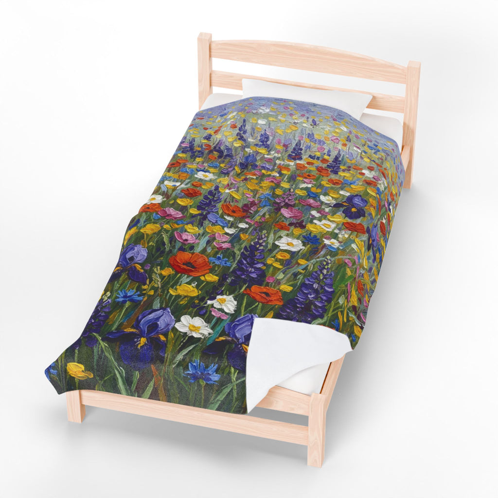 Wildflower Meadow Oil Painting Blanket - Aesthetic Floral Minky Velveteen Plush Throw - Colorful Botanical Art Gift - Soft Luxury Garden Blanket