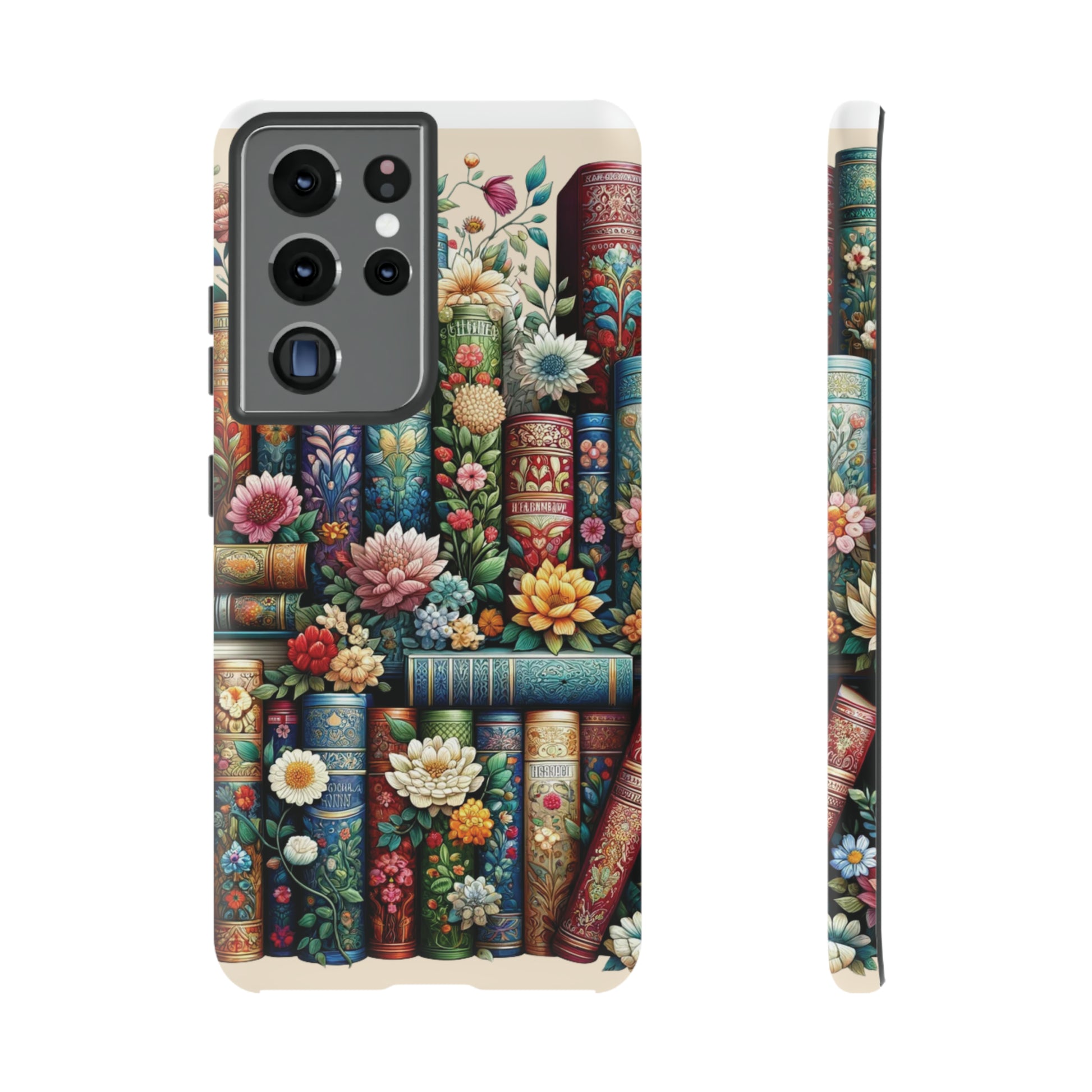 Books and Floral Boho Luxury Phone Tough Case Floral Elegant Durable Stylish for Modern Devices iPhone 15, Samsung iPhone Samsung Accessory Gift for Her.