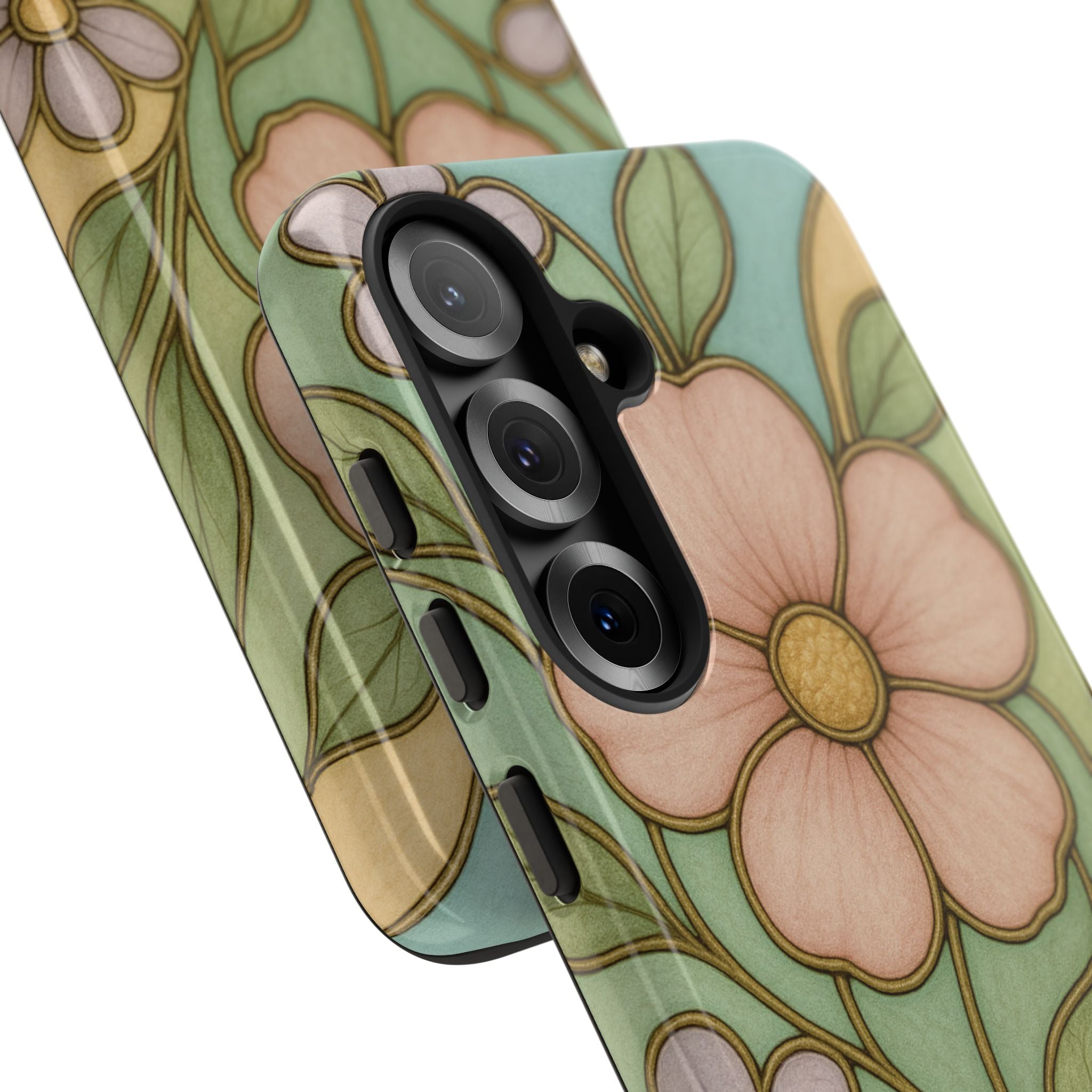 Pastel Pink, Yellow Stain Glass Illusion Floral Phone Case  Romantic Cottagecore Aesthetic, Soft Botanical Design, Protective Gift for Her, Fits iPhone & Samsung Models