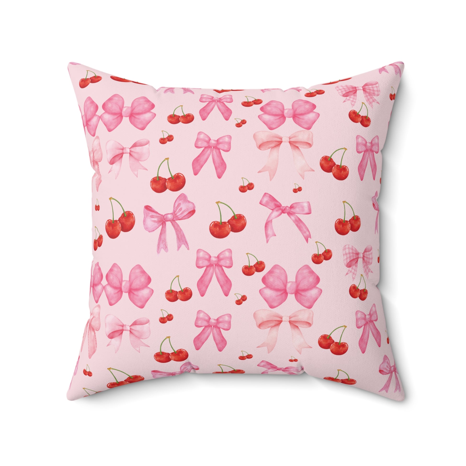 Pink Decorative Pillow Coquette Cherry Ribbon Bows Home Accents Mother's Day Gift Luxurious Home Living Room Comfort for Bedroom or Housewarming Gift New House, Bridal Shower Gift.