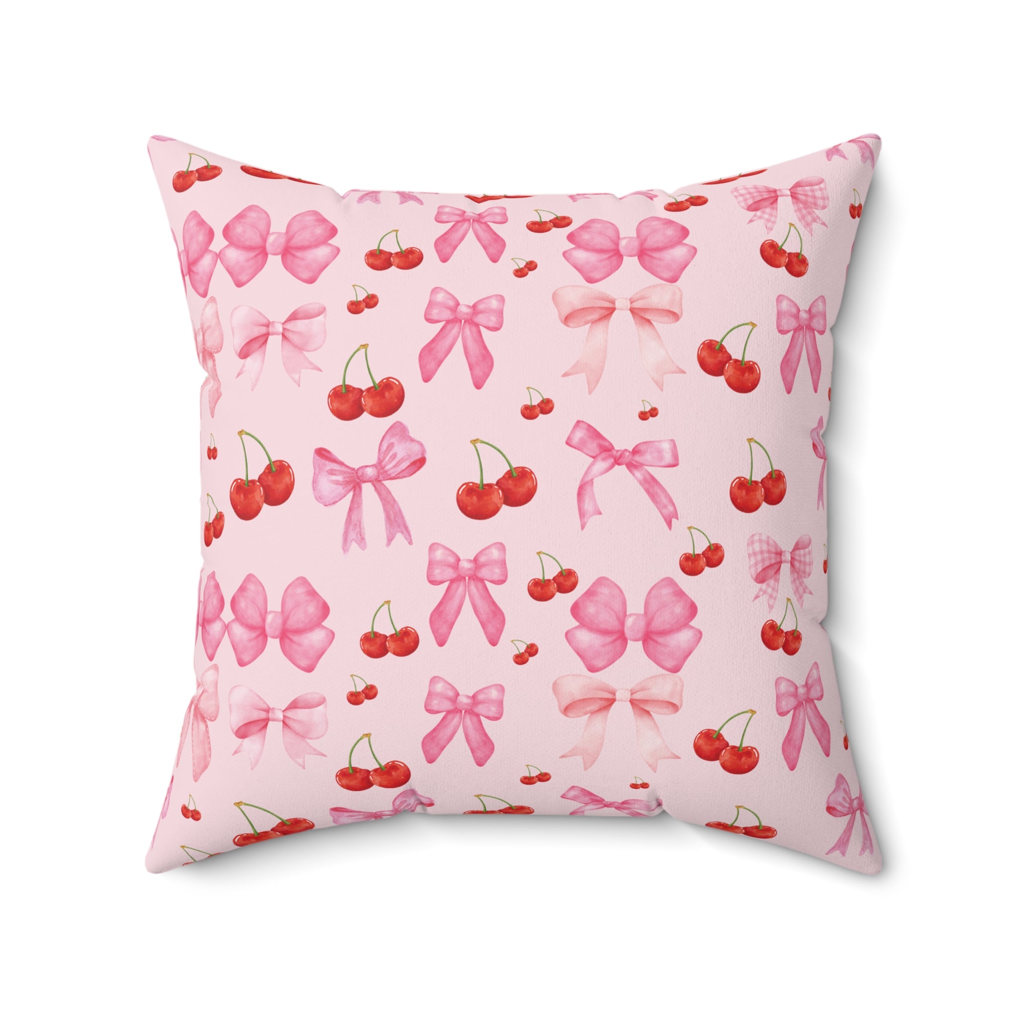 Pink Decorative Pillow Coquette Cherry Ribbon Bows Home Accents Mother's Day Gift Luxurious Home Living Room Comfort for Bedroom or Housewarming Gift New House, Bridal Shower Gift.