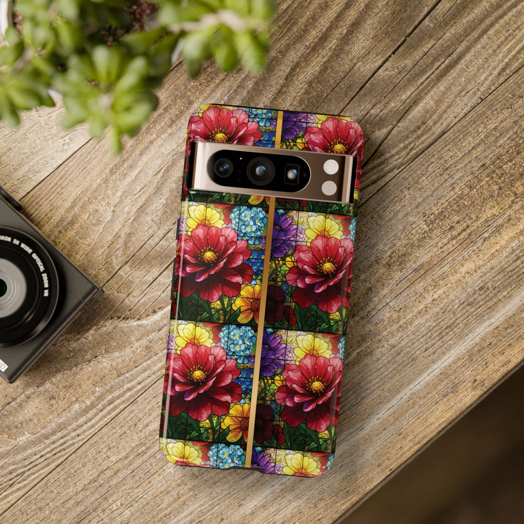 Stained Glass Illusion Floral Phone Case  3D Colorful Flower Design, Protective Christian Gift, Fits iPhone, Samsung, Google Pixel