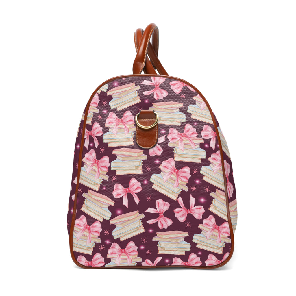 Coquette Pink Bows & Books Plum Stylish Waterproof Travel Bag Fall Amethyst, White Durable Versatile for Travel, Gym, and Everyday Adventures | Shop the Perfect All-Season Bag Perfect for Adventurers - MRSBYVALLE