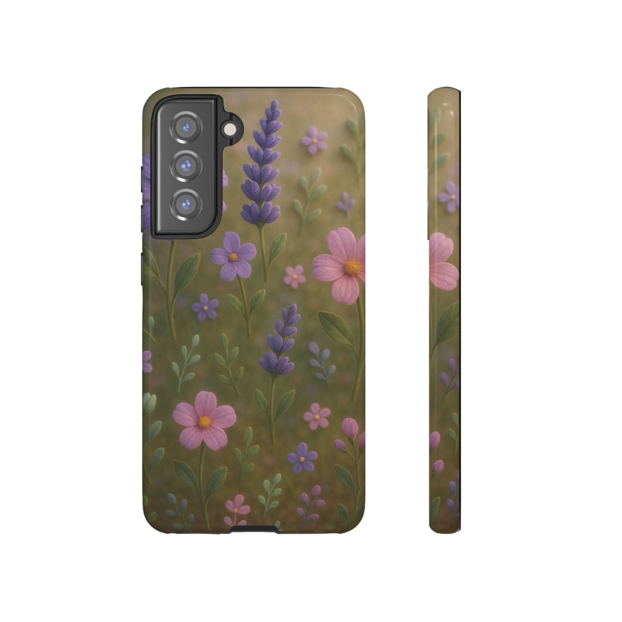 Pastel Flowers 3D Illusion Wildflower Phone Case Cute Pastel Floral Design in Lavender, Pink, Mint Green Aesthetic Protective Case for iPhone and  Android