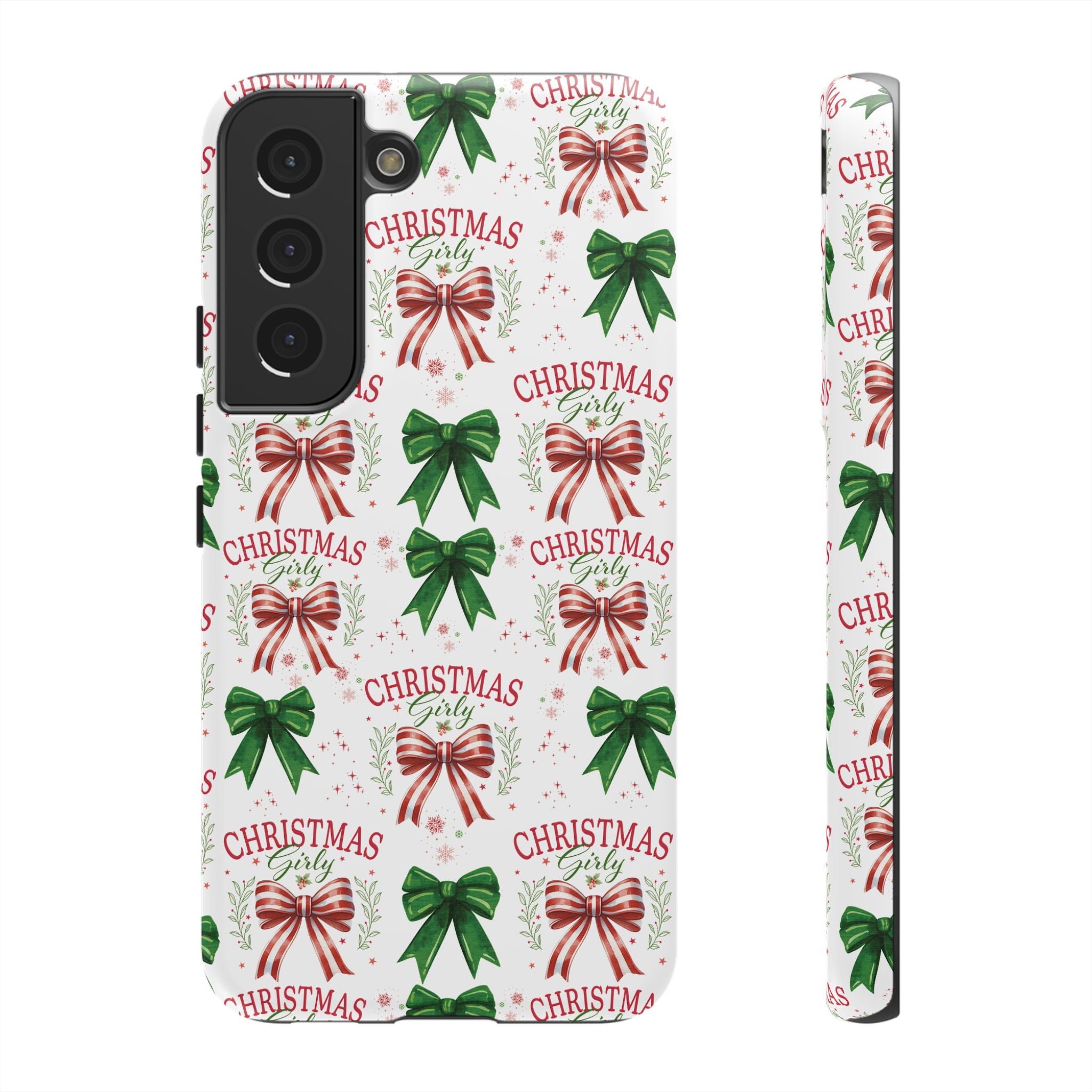 Girly Christmas Coquette Bows Pastel Phone Case for iPhone 17 16 15 23 Samsung, and Pixel | Stylish Protective Cover Gift for Her Perfect for Floral Lover