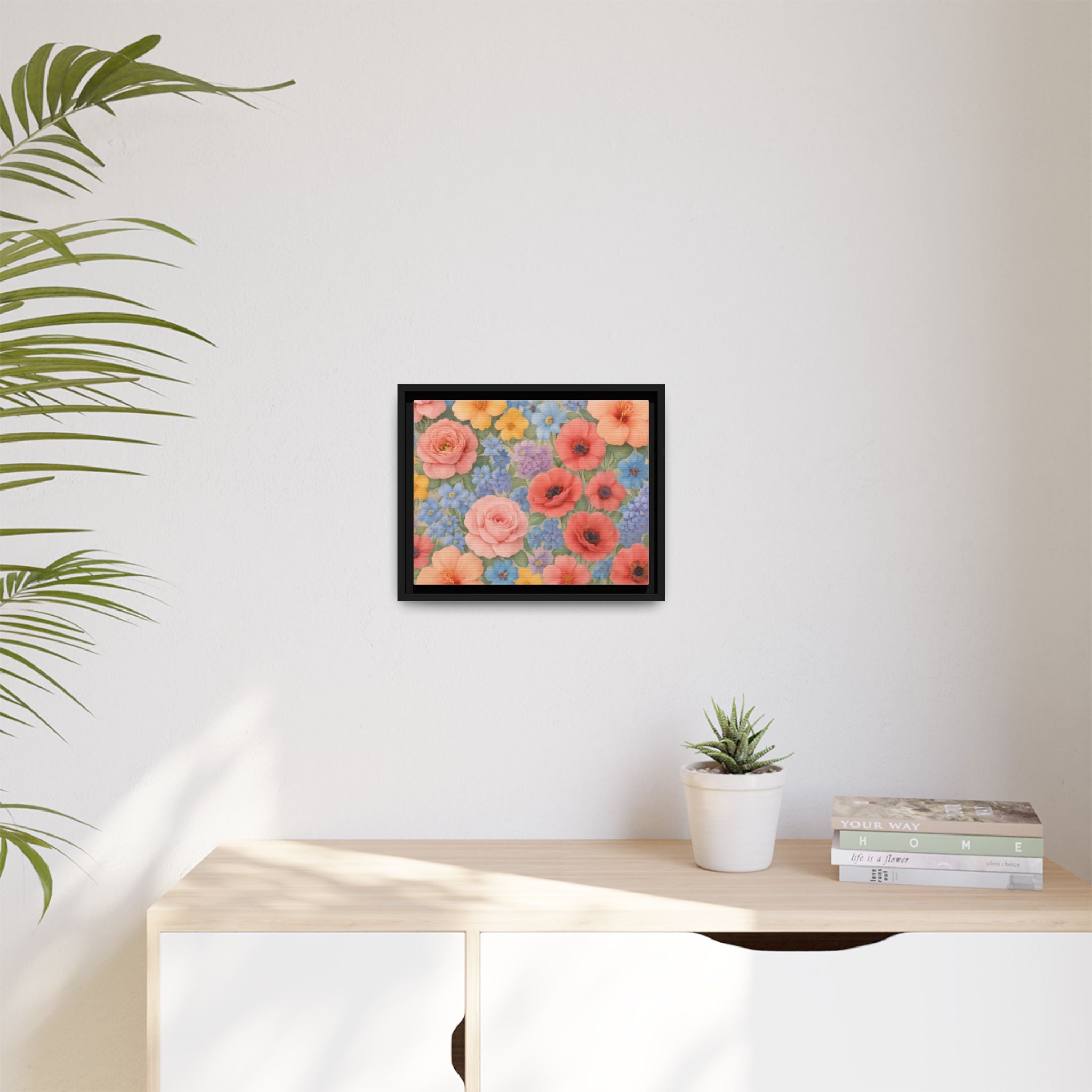 Luxury Framed Floral Canvas – Bold Multi-Color Botanical Wall Art, Elegant Nature-Inspired Accent for Living Room, Bedroom, or Office Décor Gift for Mom