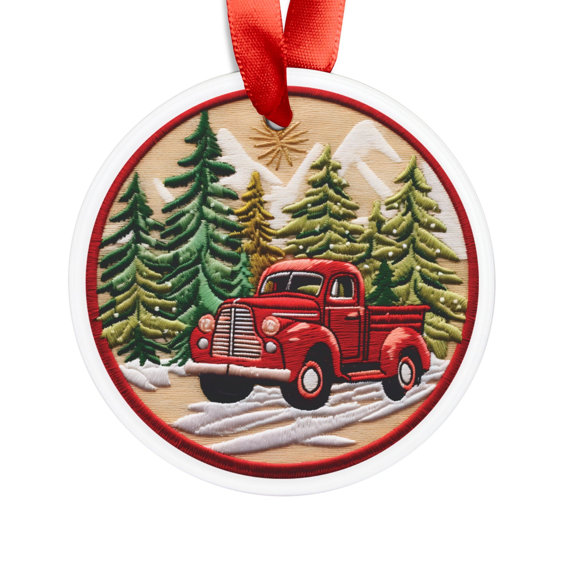 Christmas RED Pickup Ornament 3D Illusion Acrylic with Ribbon Festive Holiday Décor, Perfect Gift for Tree, Home, Office | Unique Christmas Decoration Holiday Keepsake Ideal for Tree Trimming and Gift Giving - MRSBYVALLE