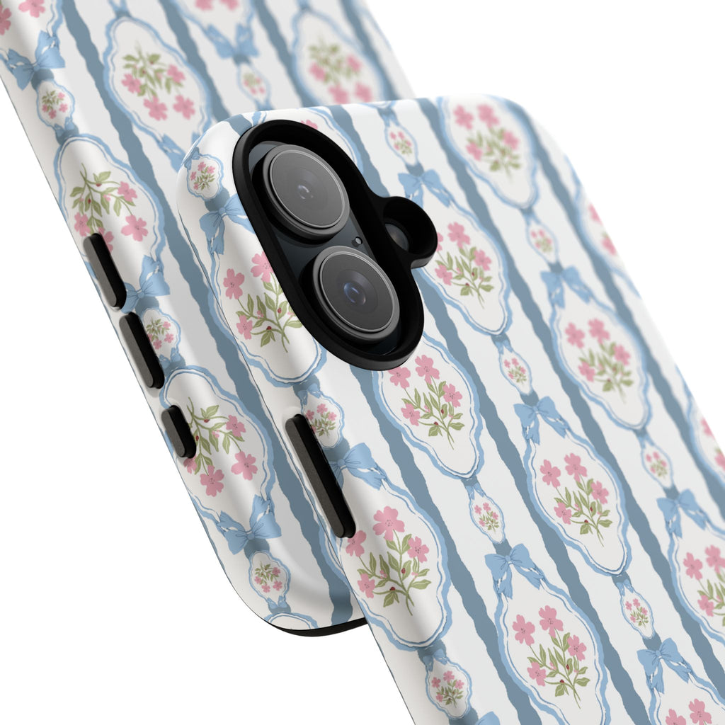 Coque de téléphone Vintage Nœud Bleu et Rose — Motif floral romantique « Tough Cases »