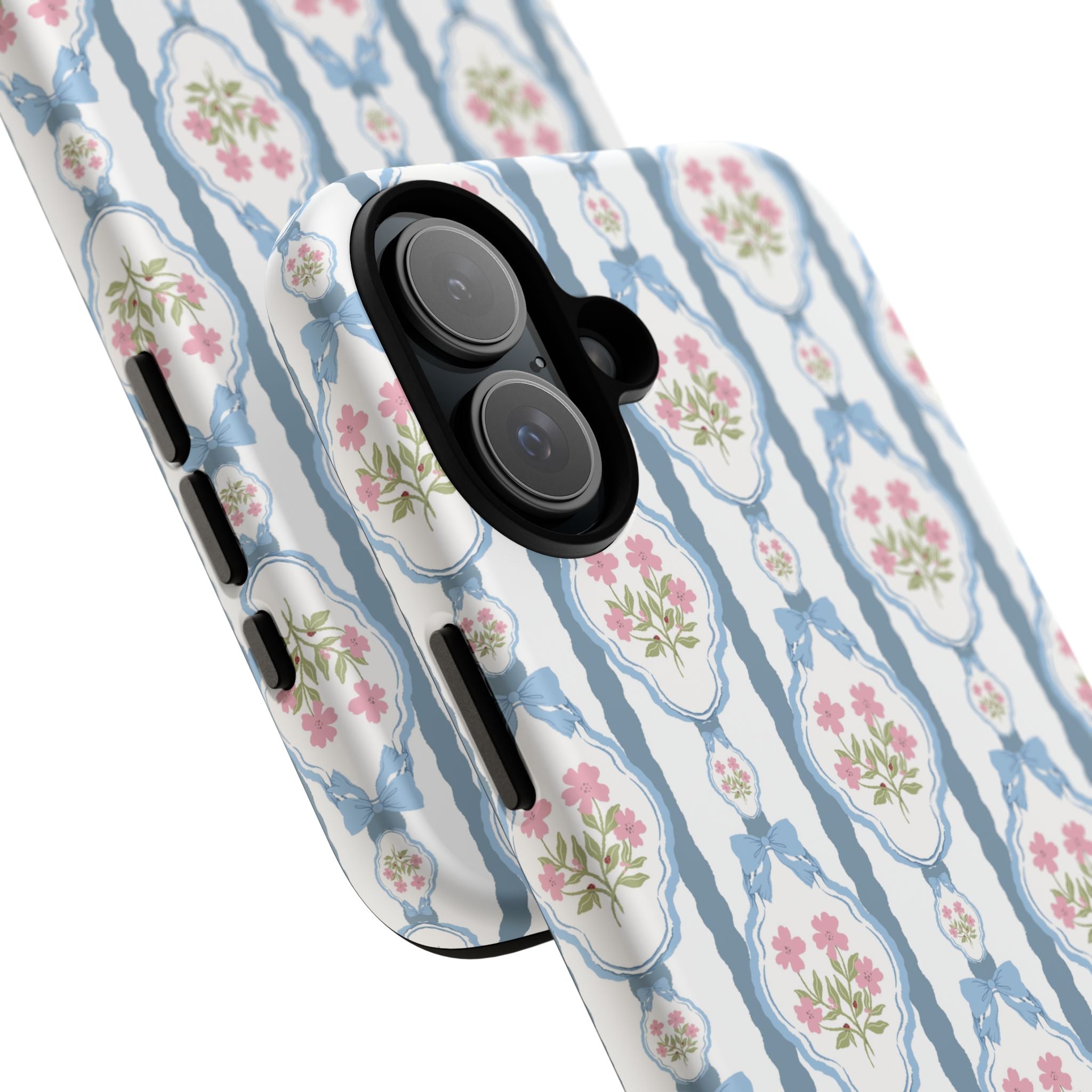 Coque de téléphone Vintage Nœud Bleu et Rose — Motif floral romantique « Tough Cases »
