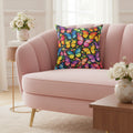 Decorative pillow with colorful butterfly pattern on a white background