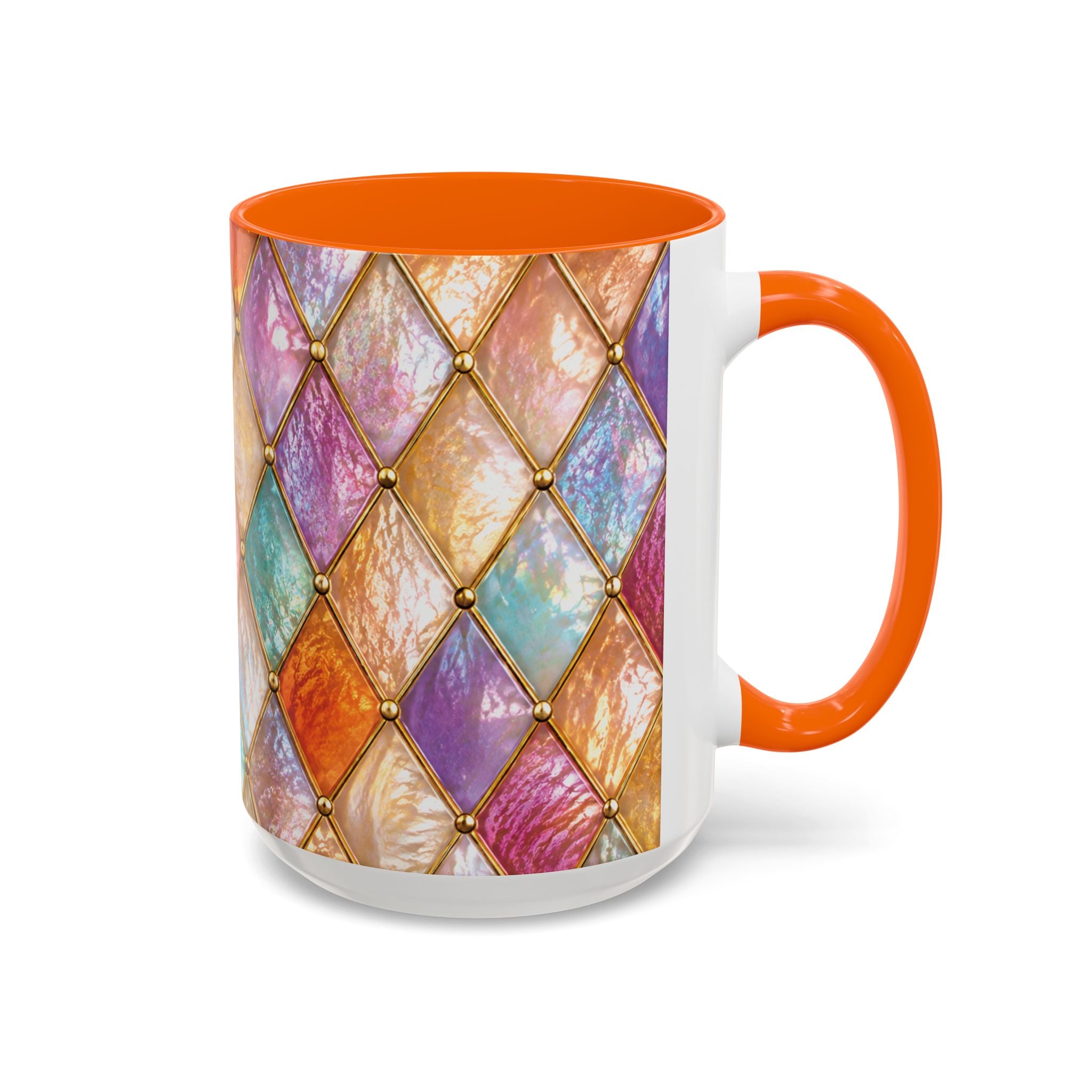 Colorful Jewel-Quilt Accent Coffee Mug — Vibrant Stained-Glass Pattern (11/15oz) Gift for her