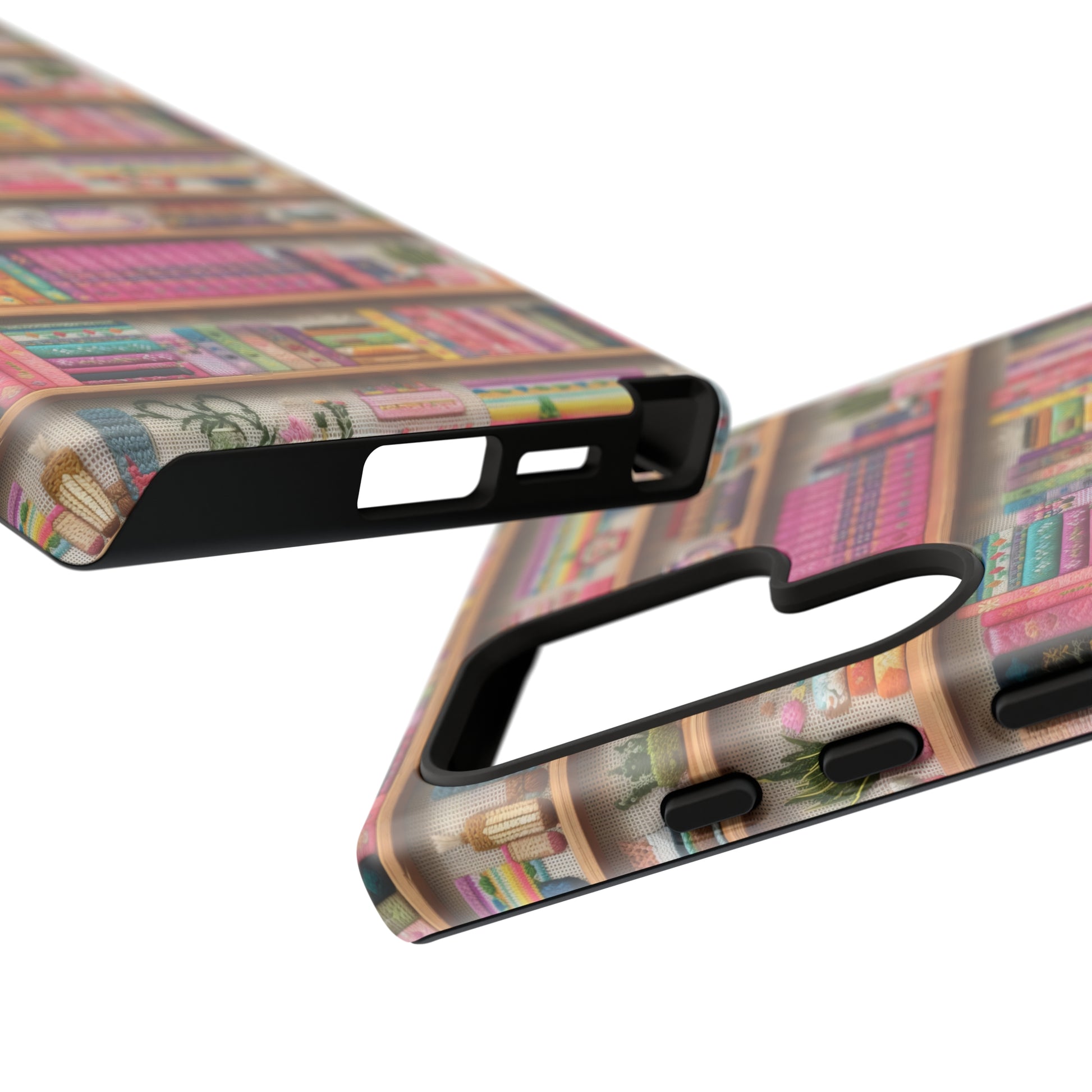Phone Case 3D Illusion Books & Shelf Embroidery Design with Vibrant Colors Gift for Her Phone 15, Samsung iPhone Samsung Gift for Her Case iPhone 15, Samsung iPhone Samsung Accessory Gift for Her.
