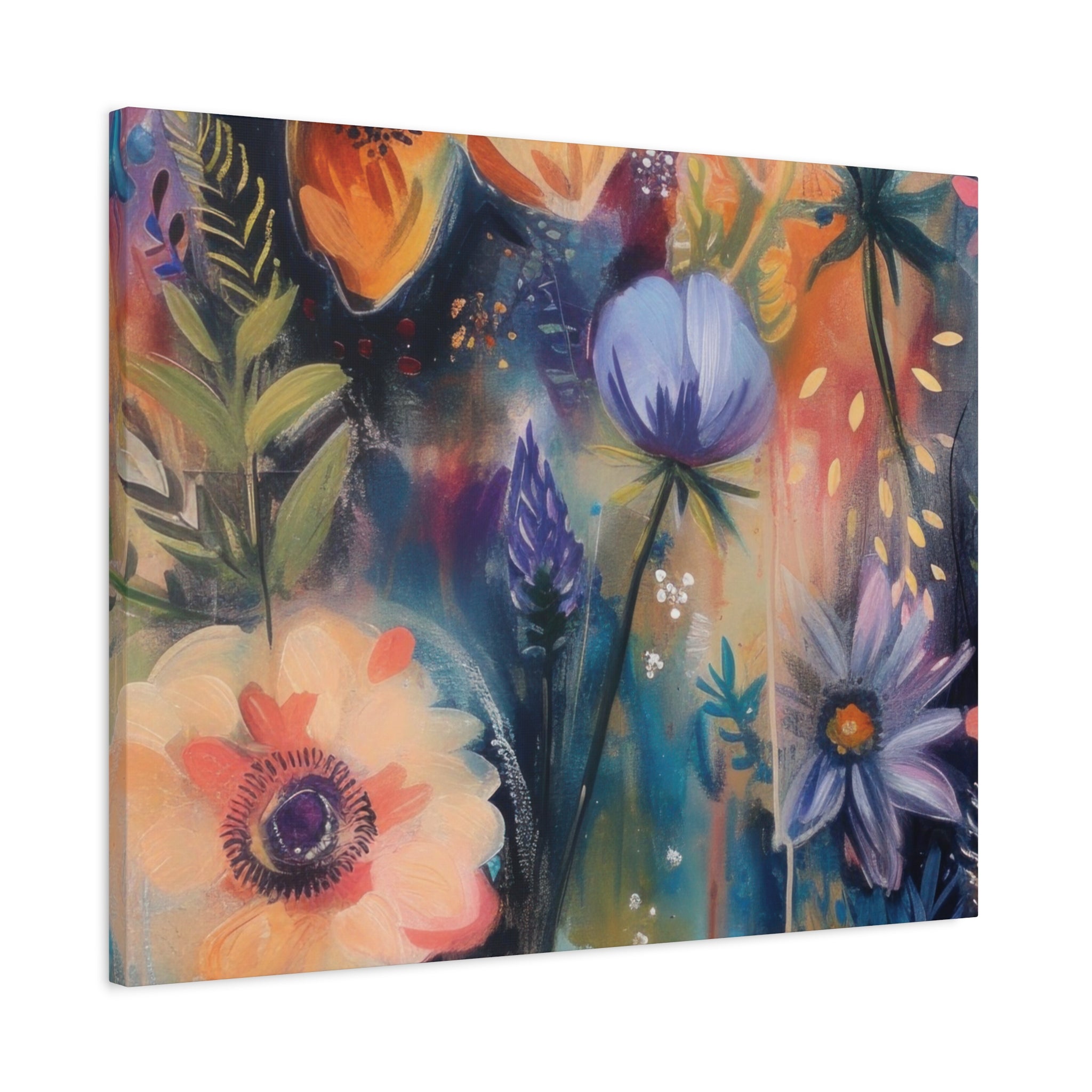 Boho Floral Wall Art Matte Canvas Stretched, Vibrant Botanical Design, Perfect for Living Room, Bedroom, or Office Decor, Adds a Stylish Touch to Any Space1.25" - MRSBYVALLE