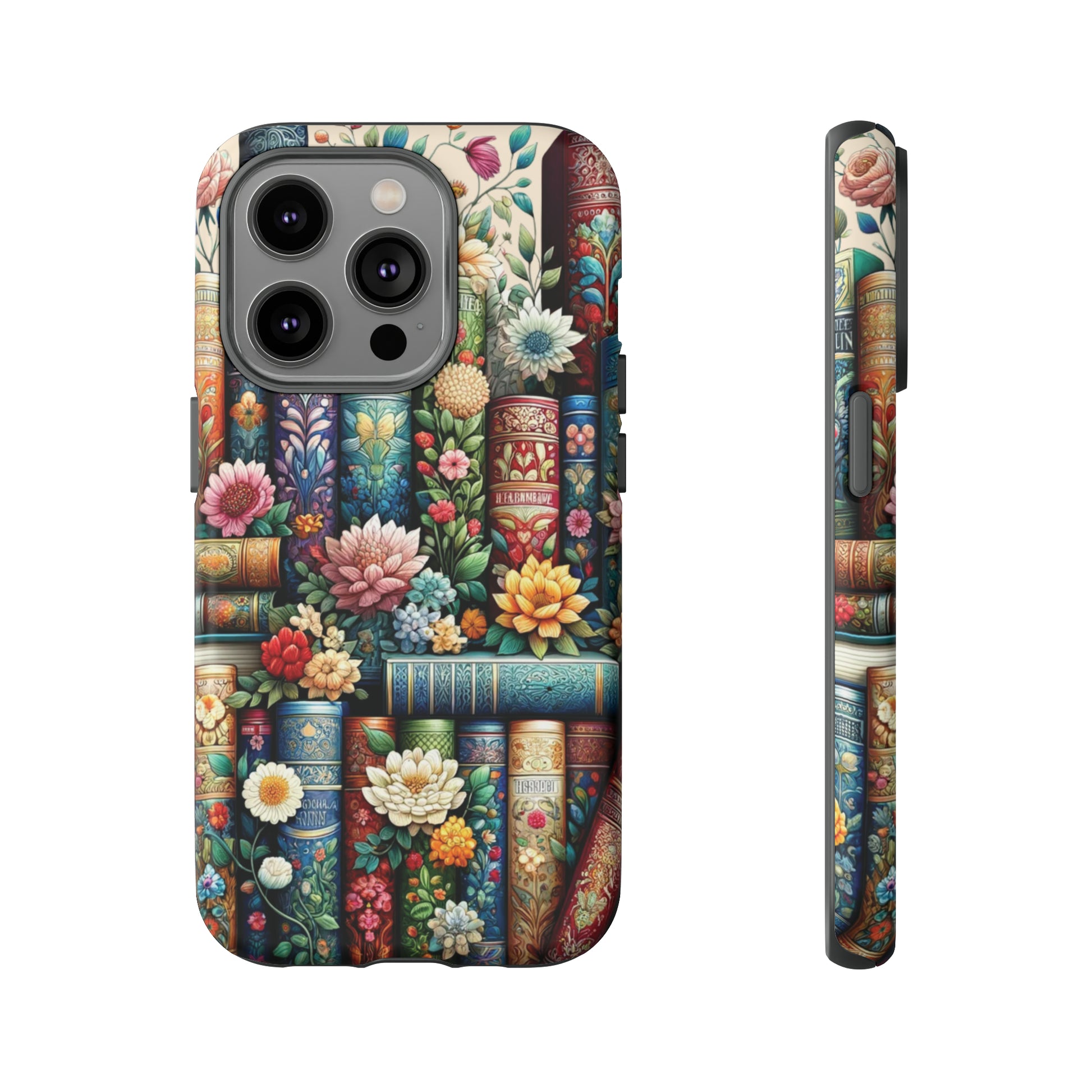 Books and Floral Boho Luxury Phone Tough Case Floral Elegant Durable Stylish for Modern Devices iPhone 15, Samsung iPhone Samsung Accessory Gift for Her.