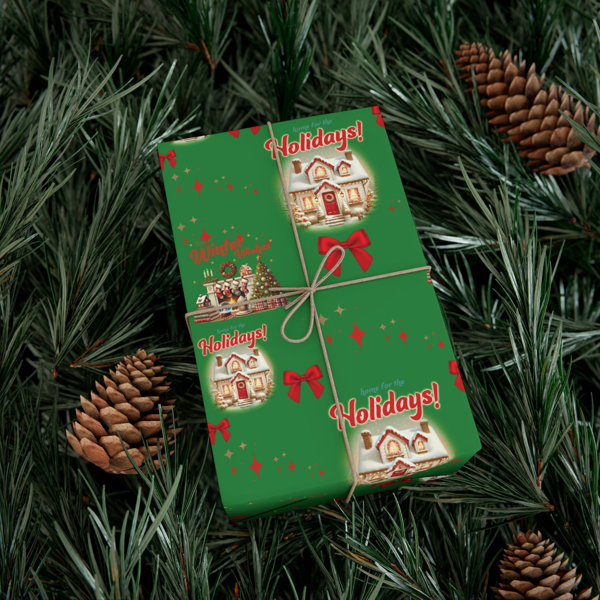 Retro Christmas Scenes Wrapping Paper - Forest Green Holiday Gift Wrap with Vintage Vibes, Perfect for Festive Presents, Nostalgic Holiday Decor, and Gift Wrapping Premium Quality - MRSBYVALLE