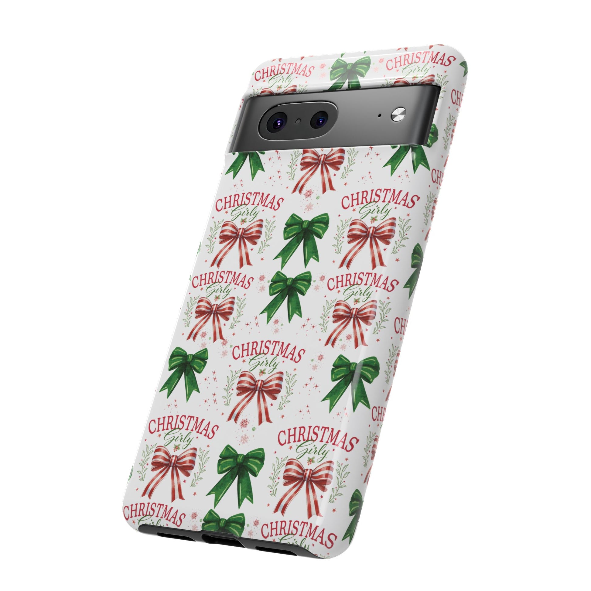 Girly Christmas Coquette Bows Pastel Phone Case for iPhone 17 16 15 23 Samsung, and Pixel | Stylish Protective Cover Gift for Her Perfect for Floral Lover