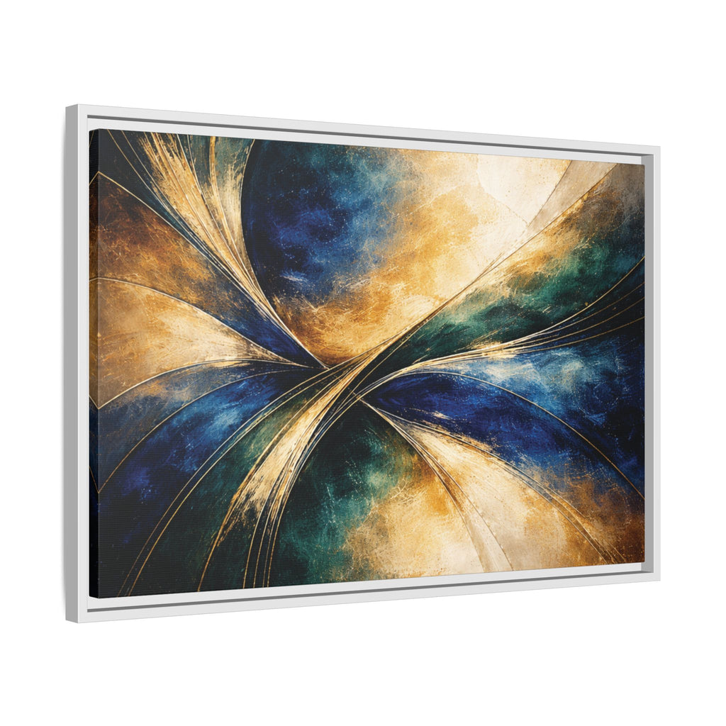 Gilded Convergence  Luxe NeoDeco Blue & Gold Abstract Wall Art Framed