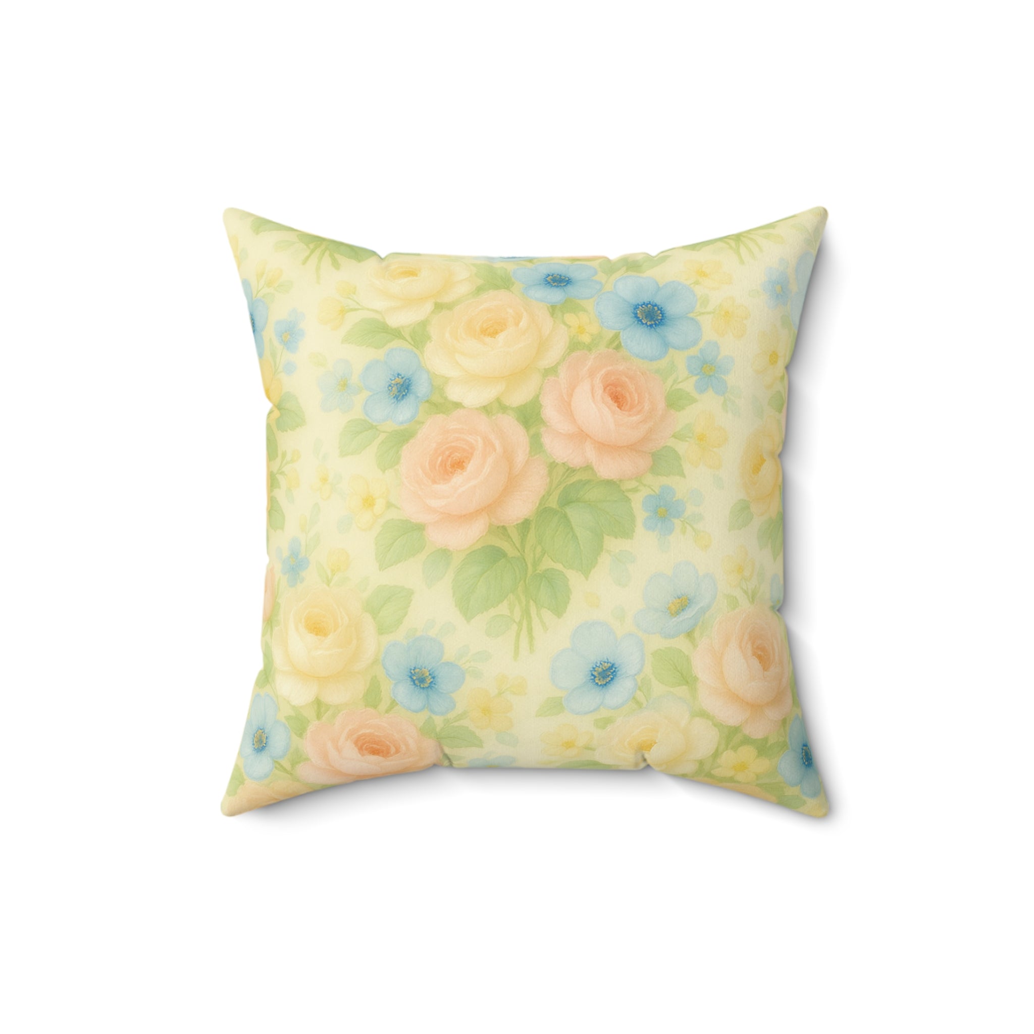 Pastel Yellow Vintage Floral Pillow Square Decorative Throw Pillow, Cottagecore Aesthetic, Romantic Home Decor, Cozy Gift for Her, Double-Sided PrintBedroom, or Reading Nook