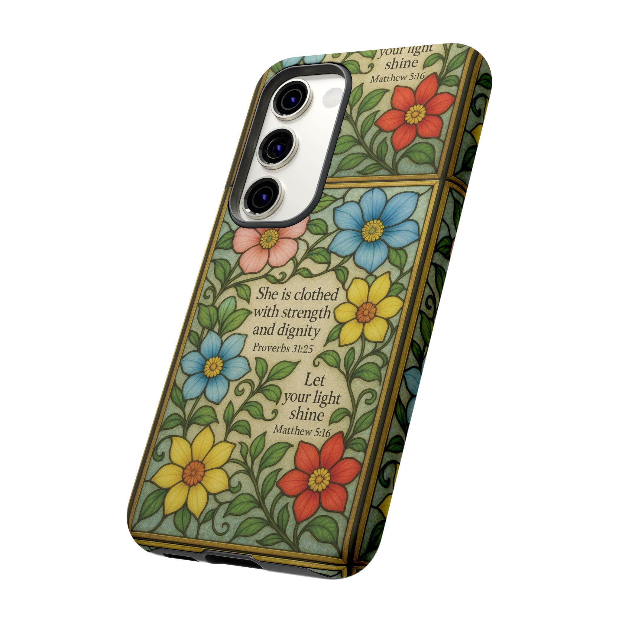 Pastel Floral Stained Glass Bible Verse Phone Case Christian Affirmation, Soft Faith Design, iPhone Samsung Google, Inspirational Gift for HerGift for Christians