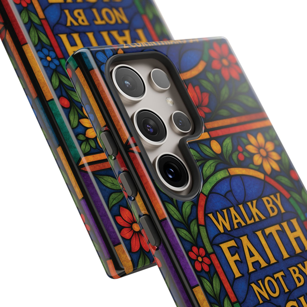 Walk by Faith Stain Glass Illusion Everywhere Christian Tough Phone Case with Bible Verse or Affirmation  Protective, Inspirational Gift for Christians