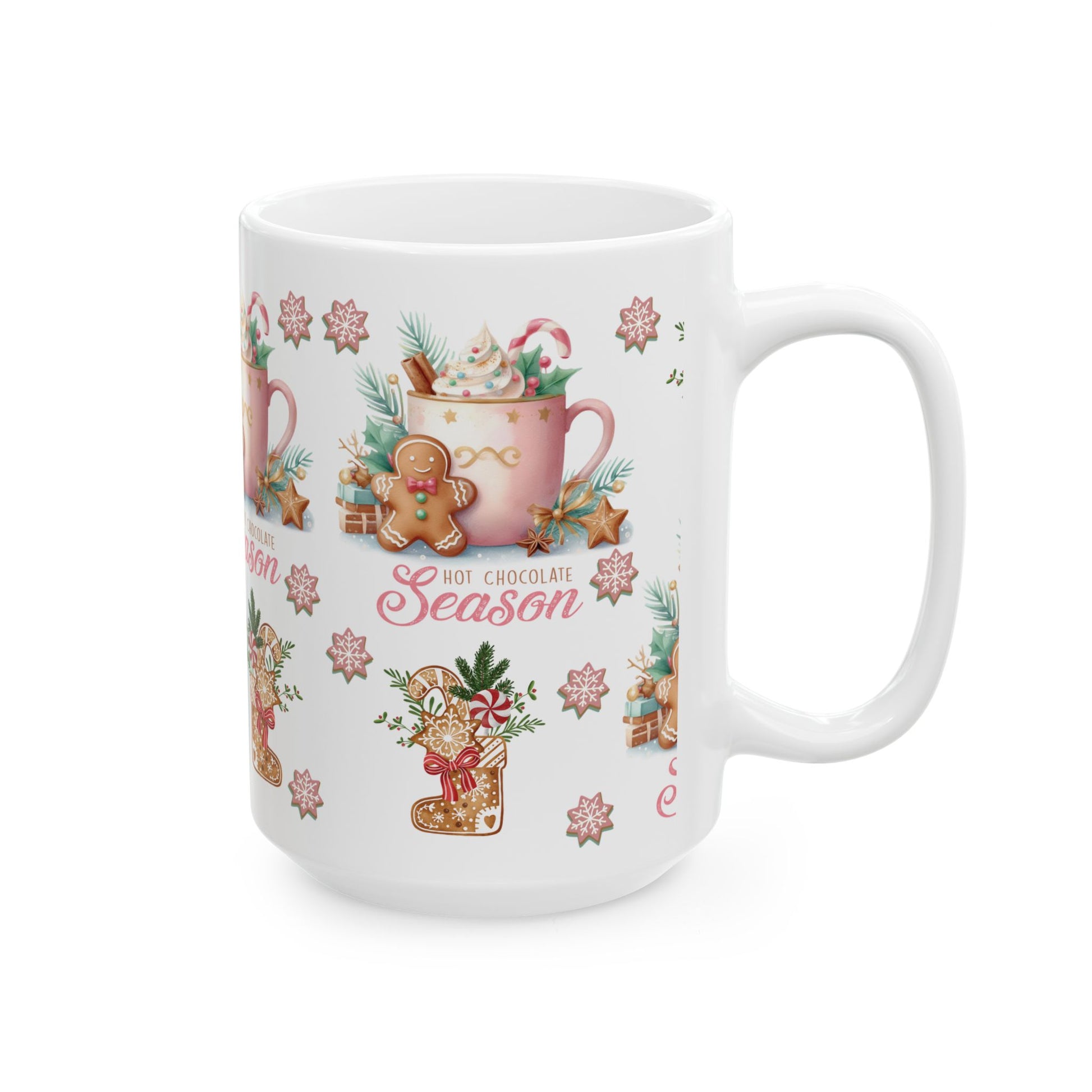 Charming Gingerbread with Hot Chocolate Season Pink Mug | Festive 11oz & 15oz Holiday Coffee Cups | Perfect Christmas Gift, Cozy Winter Drinks, and Seasonal  Mug for Tea, Cocoa, and More Unique Gift for Mom - MRSBYVALLE