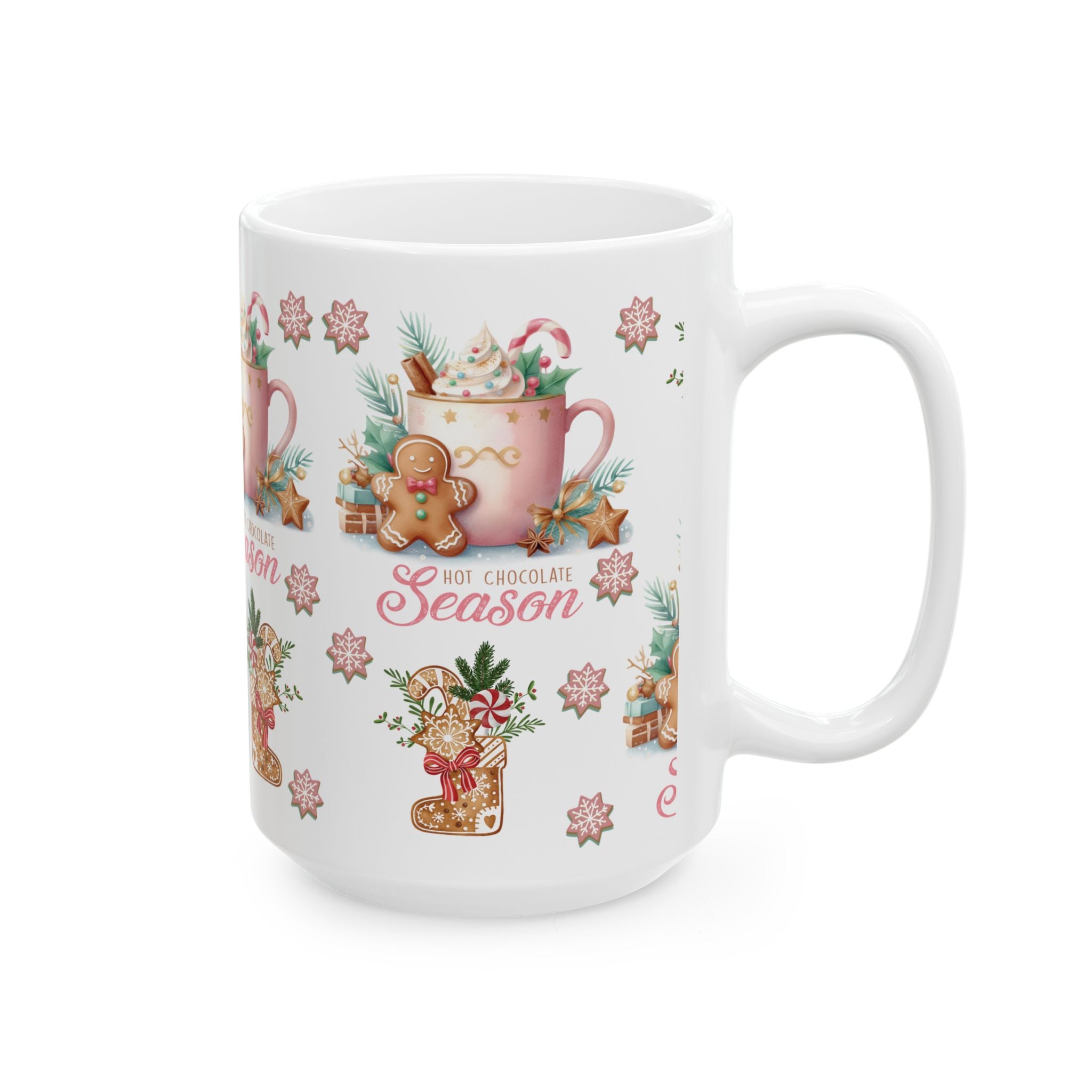 Charming Gingerbread with Hot Chocolate Season Pink Mug | Festive 11oz & 15oz Holiday Coffee Cups | Perfect Christmas Gift, Cozy Winter Drinks, and Seasonal  Mug for Tea, Cocoa, and More Unique Gift for Mom - MRSBYVALLE