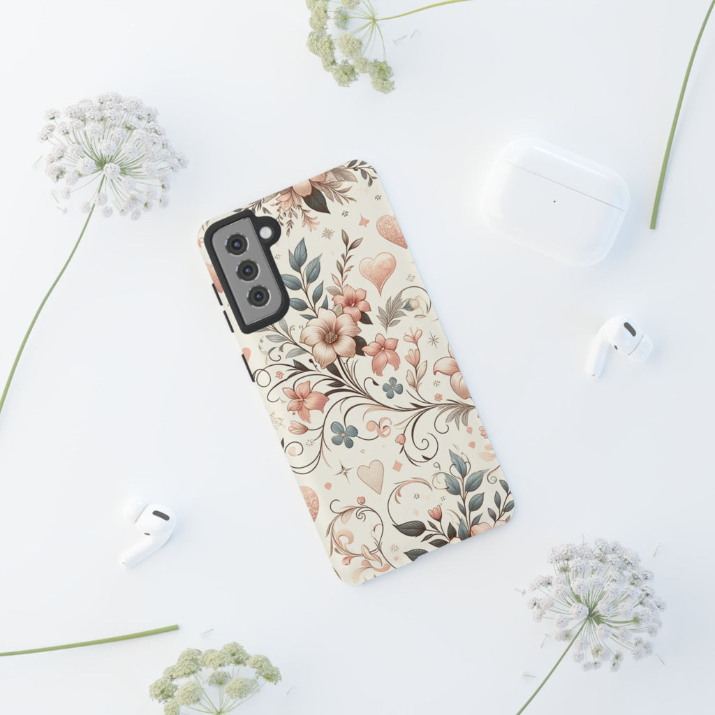 Floral Design Luxury Phone Tough Case Floral Elegant Durable Stylish for Modern Devices iPhone 17, 16 15, Samsung iPhone Samsung Accessory Gift for Her