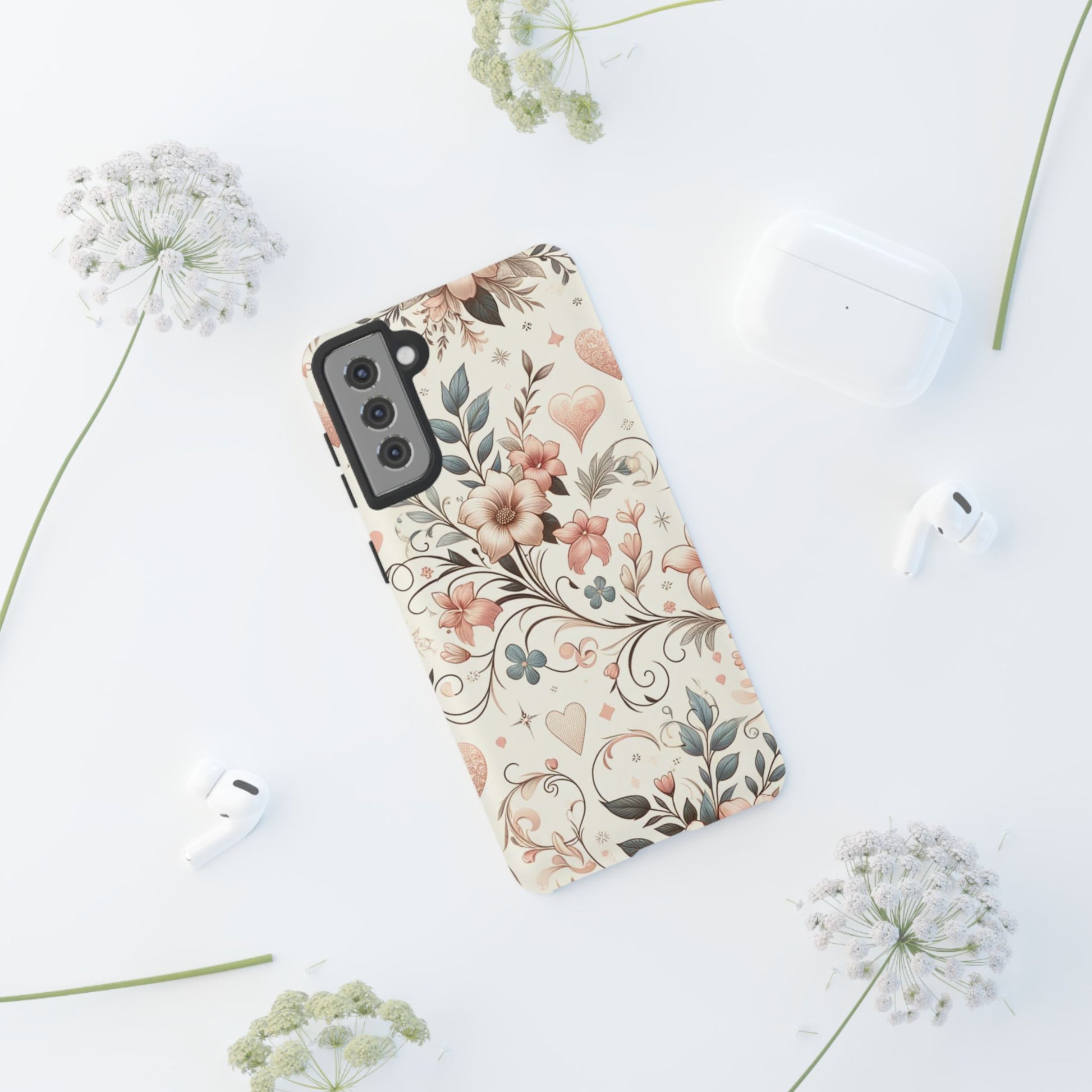 Floral Design Luxury Phone Tough Case Floral Elegant Durable Stylish for Modern Devices iPhone 17, 16 15, Samsung iPhone Samsung Accessory Gift for Her
