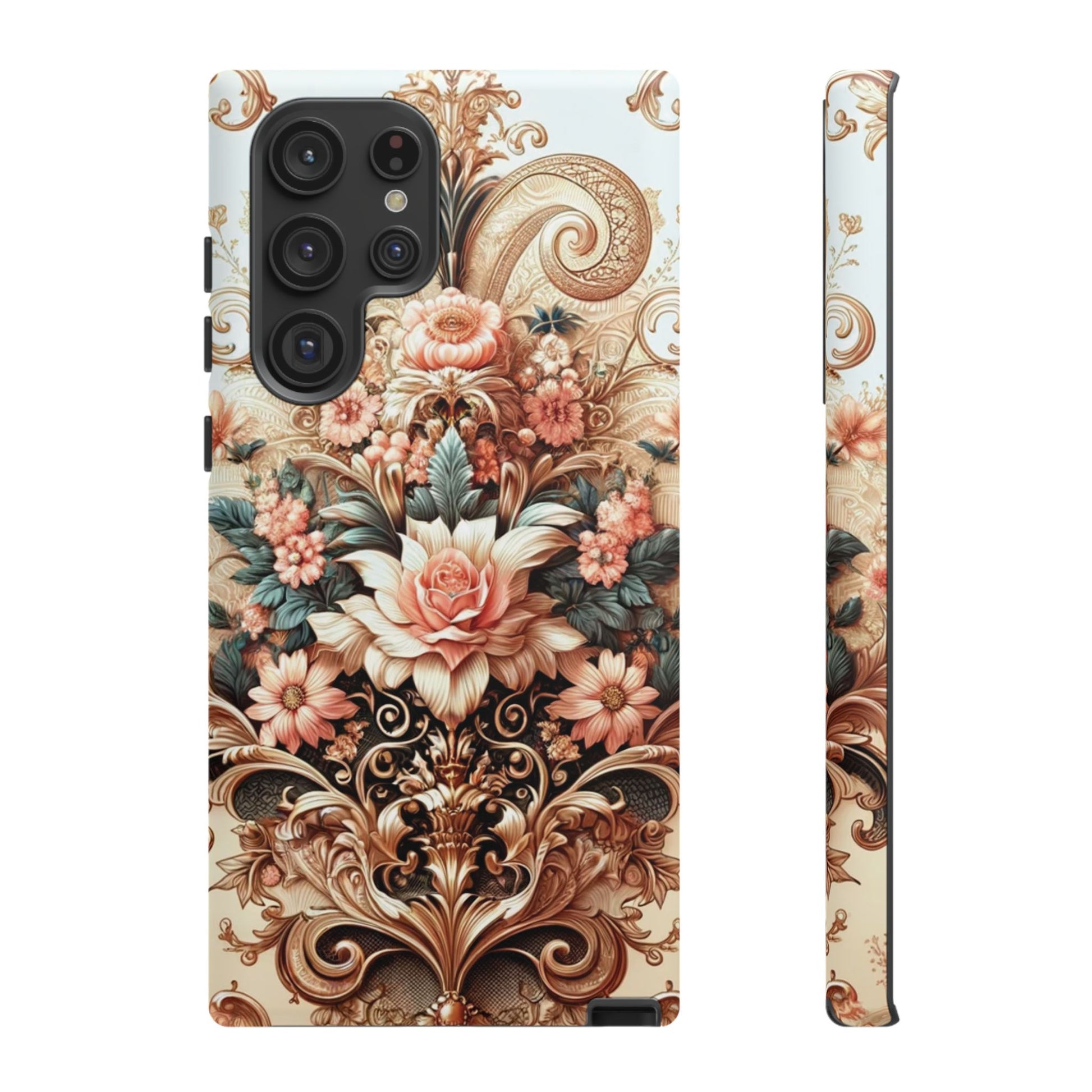 Gold Design Luxury Phone Tough Case Floral Elegant Durable Stylish for Modern Devices iPhone 17, 16, 15, Samsung iPhone Samsung Accessory Gift for Her