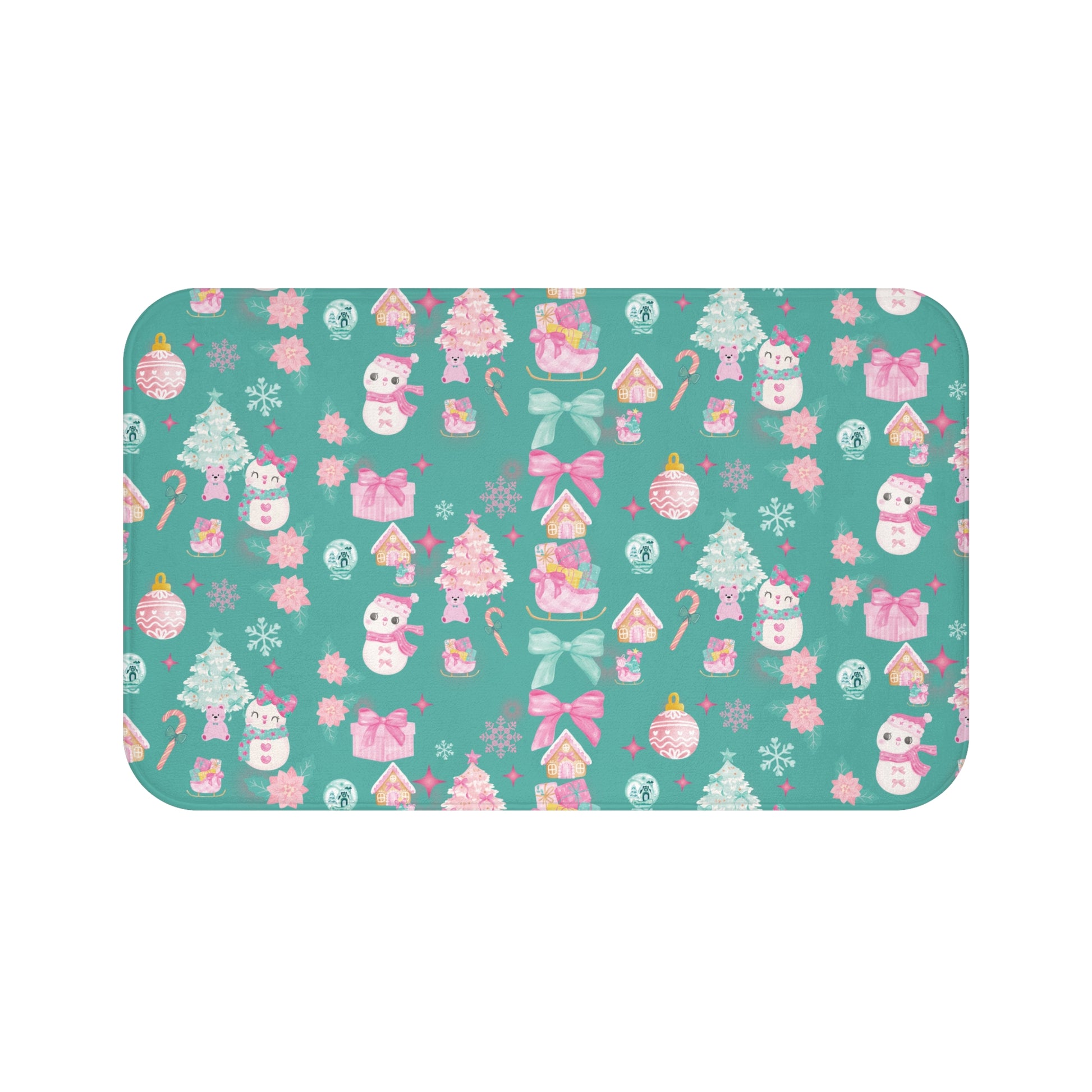 Glam Christmas Bath Mat – Pink and Turquoise Holiday Bathroom Decor, Soft Non-Slip Mat for Festive Vibes, Cozy  Stylish Winter Accent