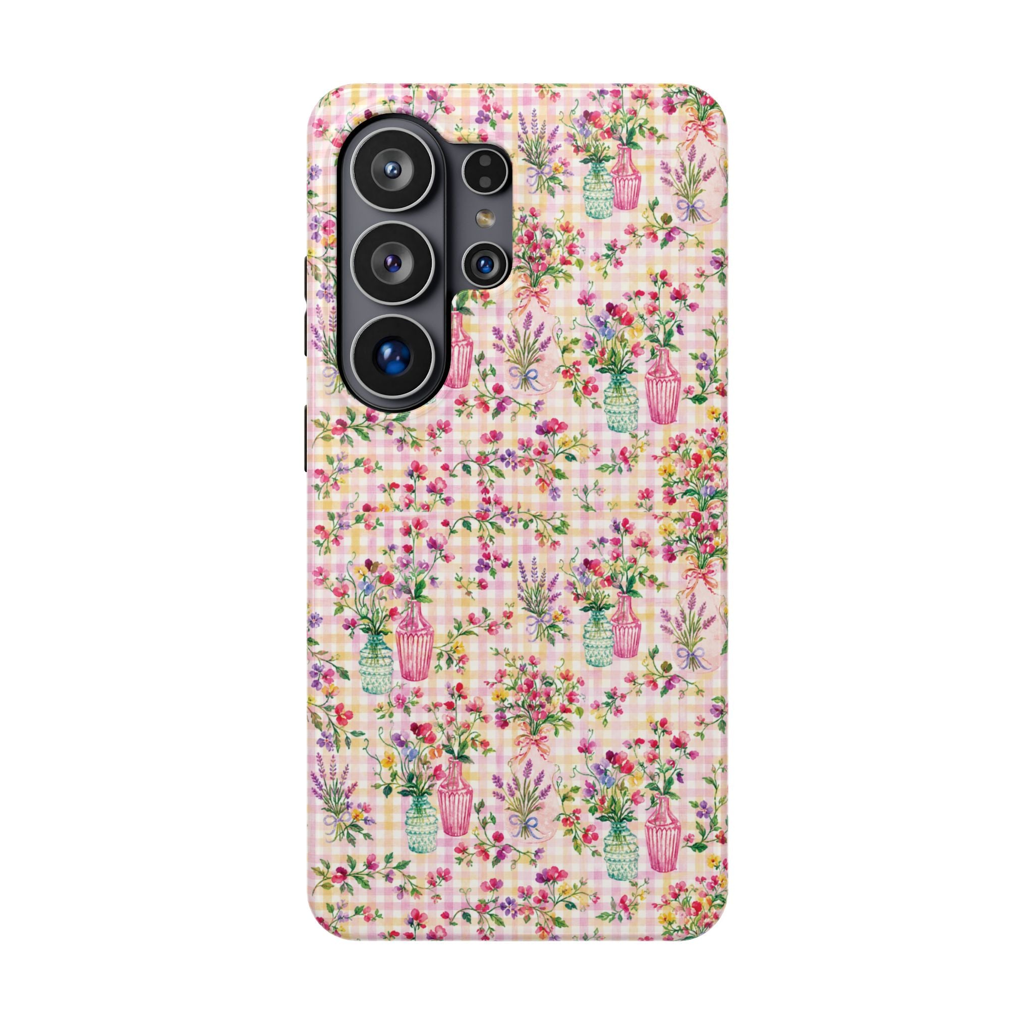 Turquoise & Pink Floral Checker Phone Case — Magnetic Impact-Resistant
