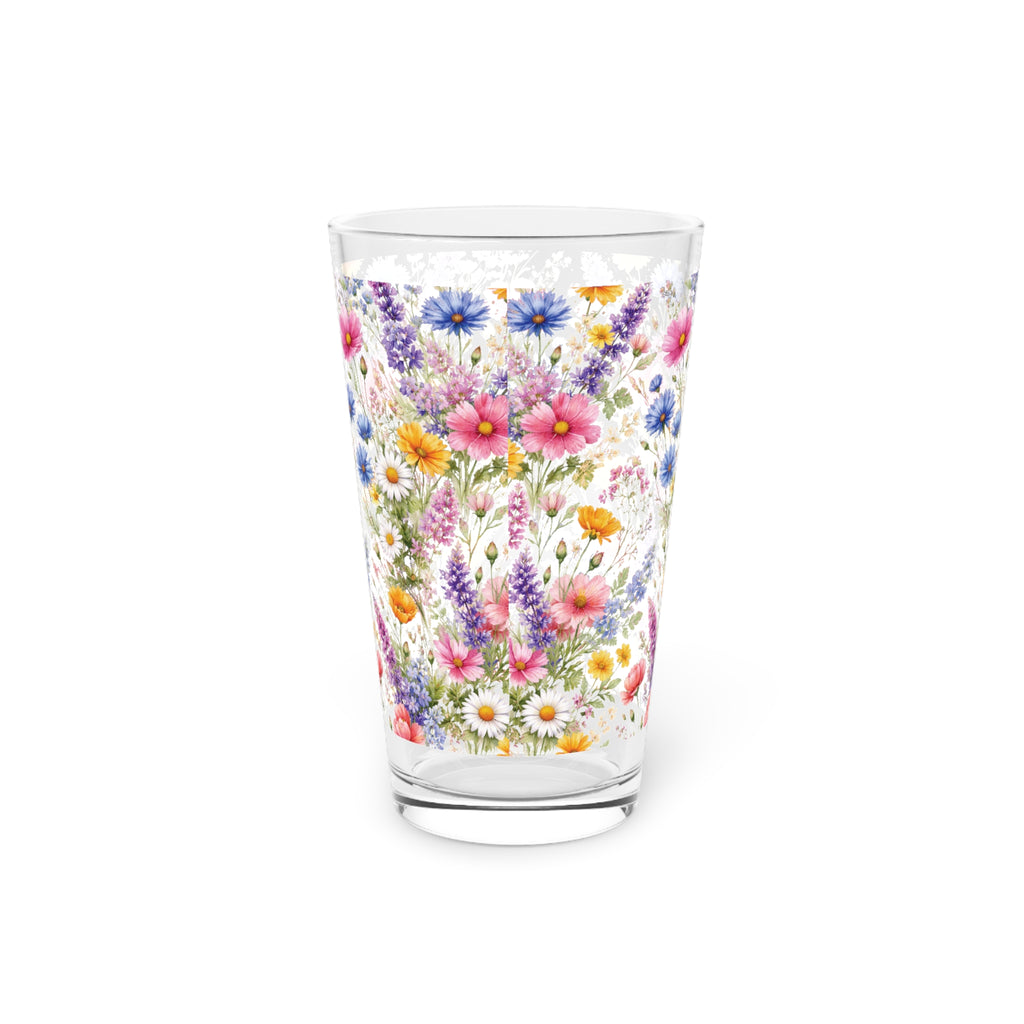 16oz Pint Glass — Wildflowers Bright Floral Spring Pint Party Glassware - Perfect for Wedding or Mom