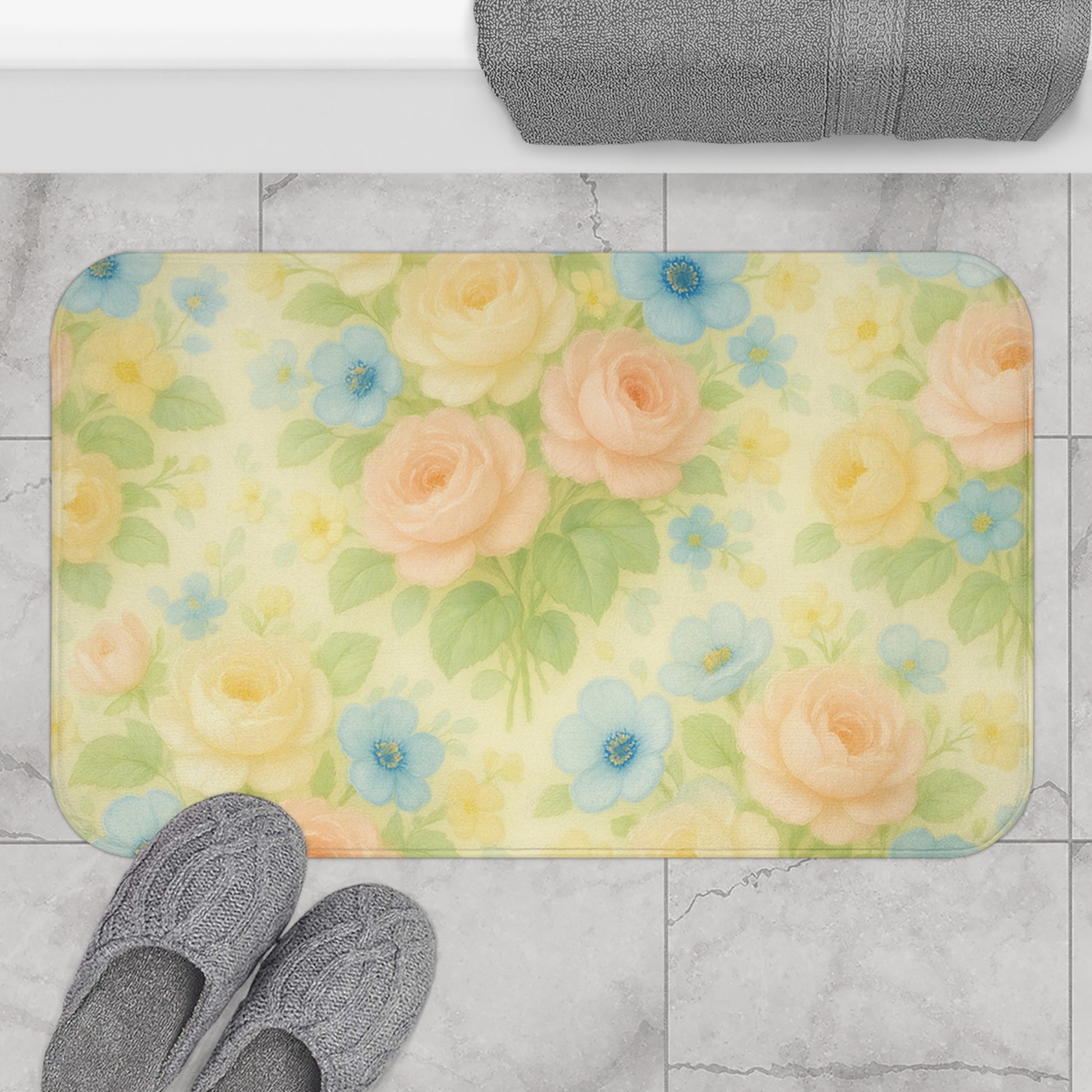 Elegant yellow vintage floralBathmat – Stunning Birds & Floral | Soft, Absorbent & Non-Slip Bathroom Rug for Stylish Home Décor & Comfort Home