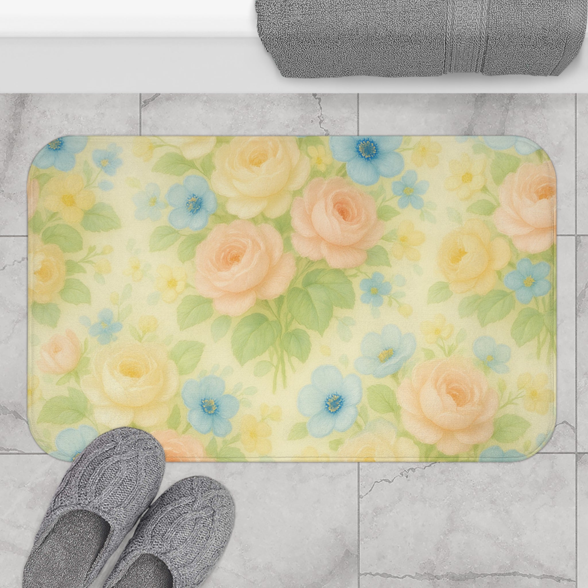 Elegant yellow vintage floralBathmat – Stunning Birds & Floral | Soft, Absorbent & Non-Slip Bathroom Rug for Stylish Home Décor & Comfort Home