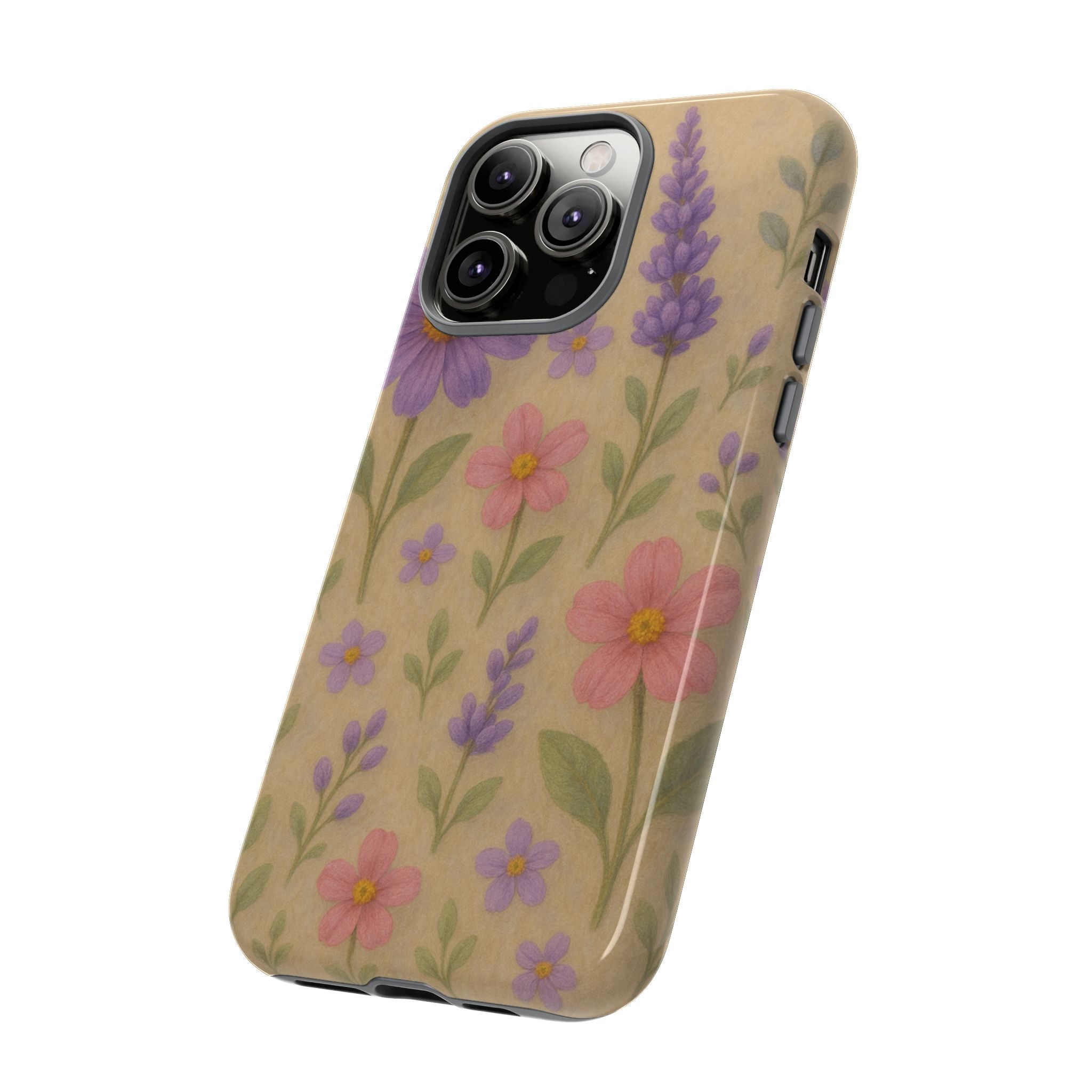 3D Illusion Wildflower Phone Case Cute Pastel Floral Design in Lavender, Pink, Mint Green – Aesthetic Protective Case for iPhone and  Android