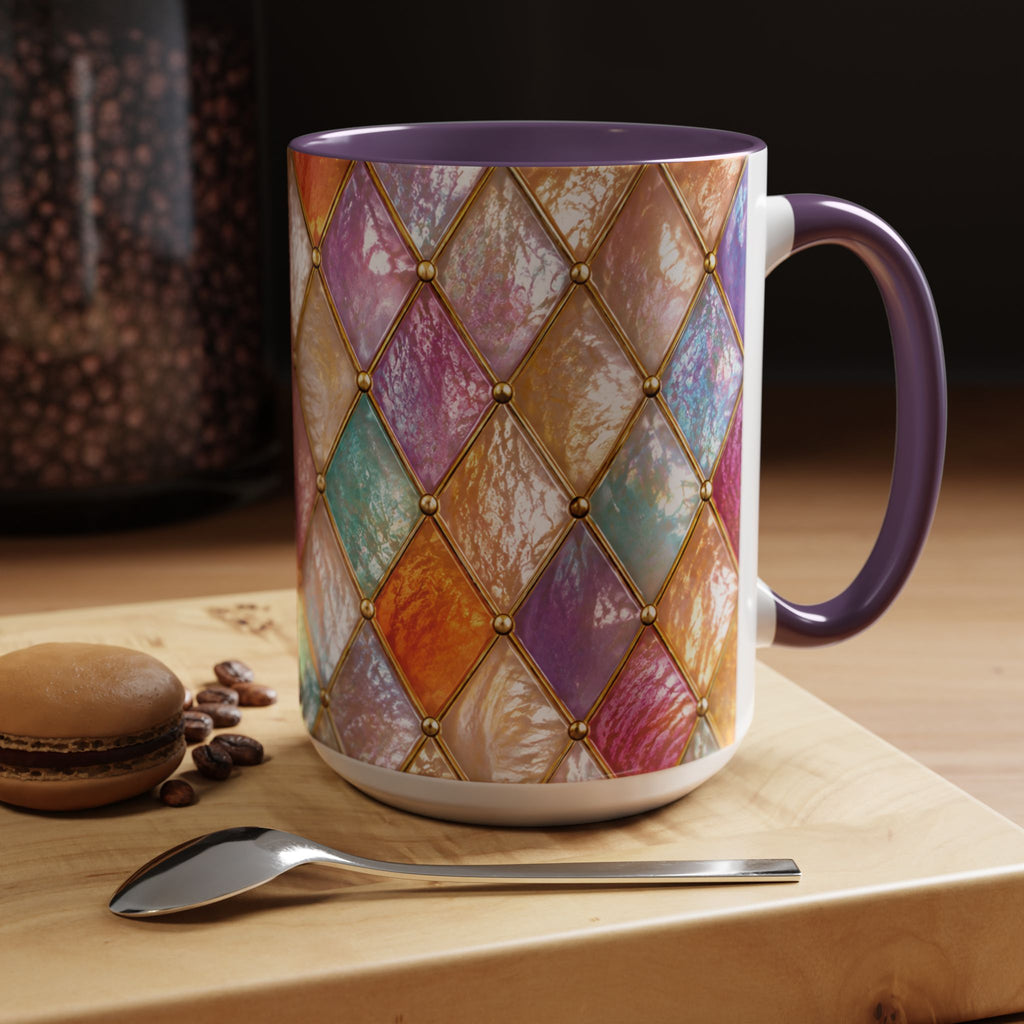 Colorful Jewel-Quilt Accent Coffee Mug — Vibrant Stained-Glass Pattern (11/15oz) Gift for her