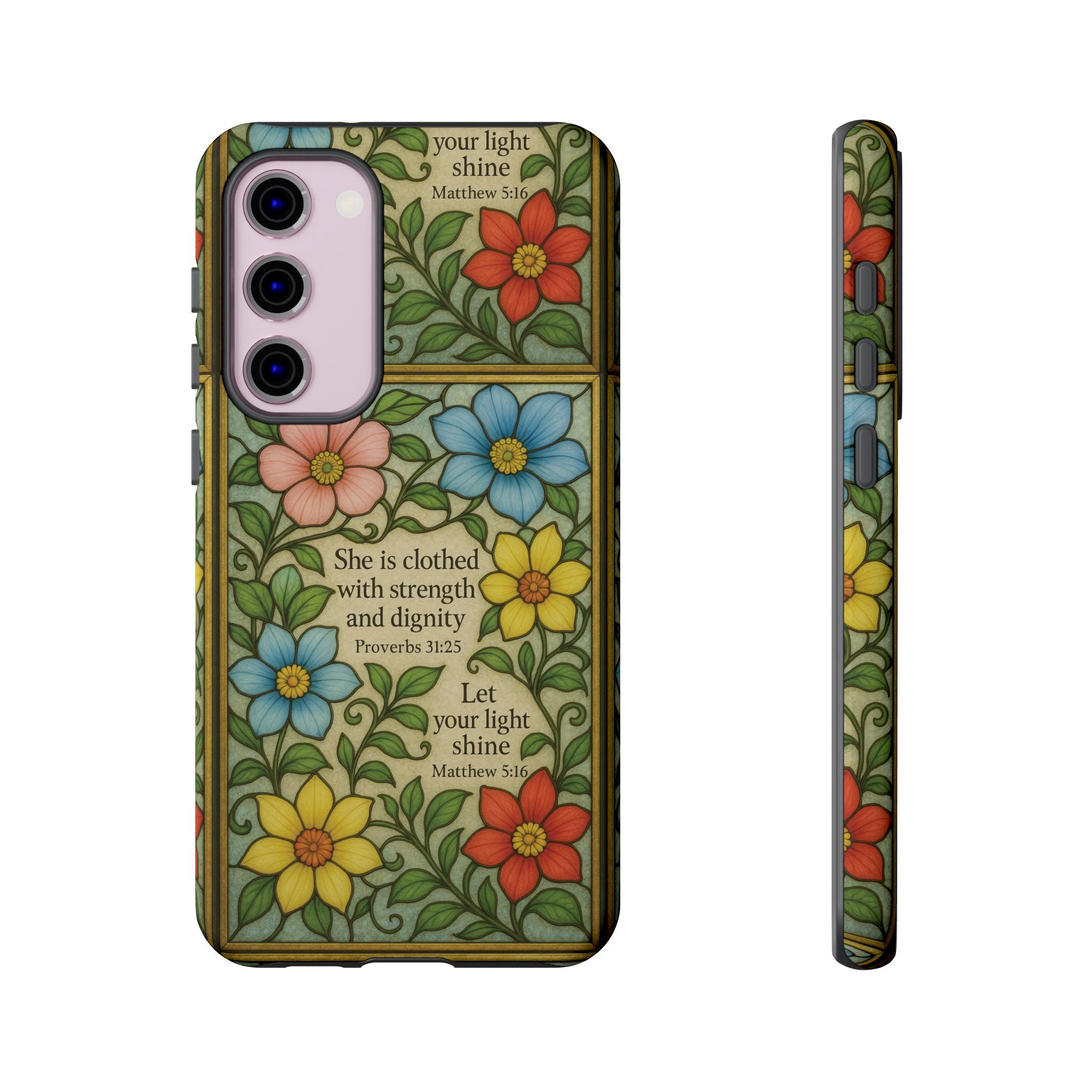 Pastel Floral Stained Glass Bible Verse Phone Case Christian Affirmation, Soft Faith Design, iPhone Samsung Google, Inspirational Gift for HerGift for Christians